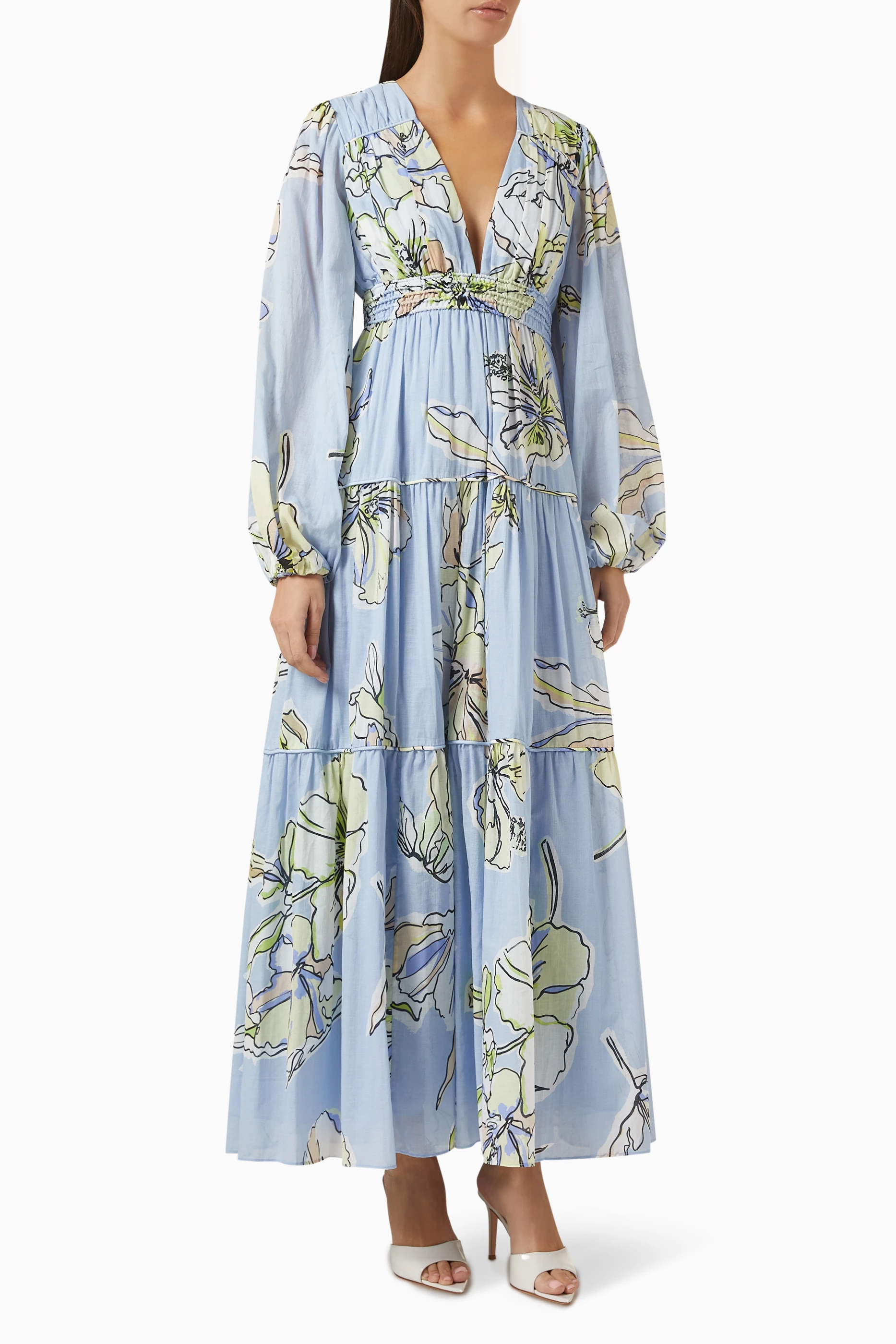Buy Aje Blue Romantica Voile Maxi Dress in Cotton For Women