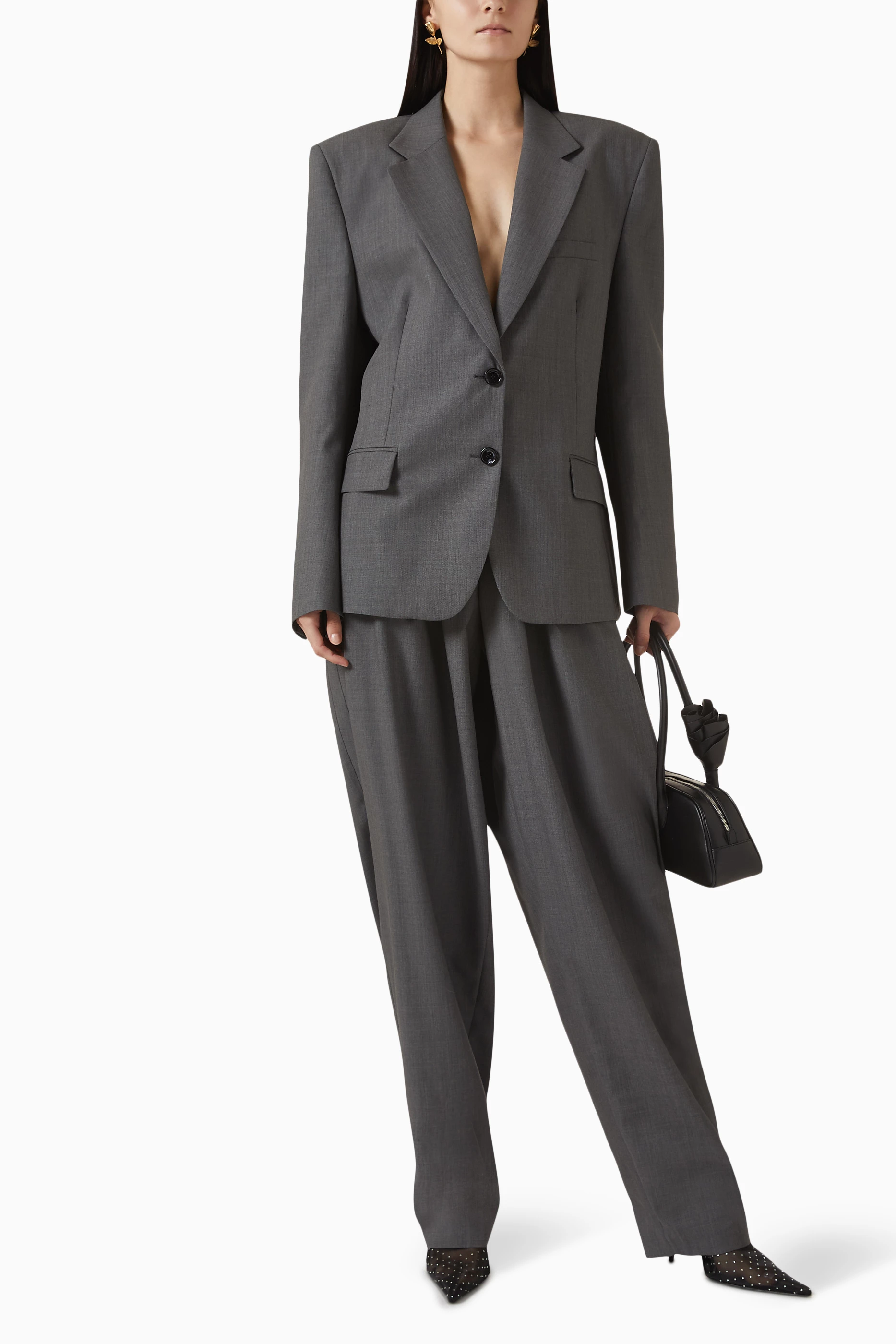 Buy Magda Butrym Grey Belted Wide-leg Pants in Wool-blend