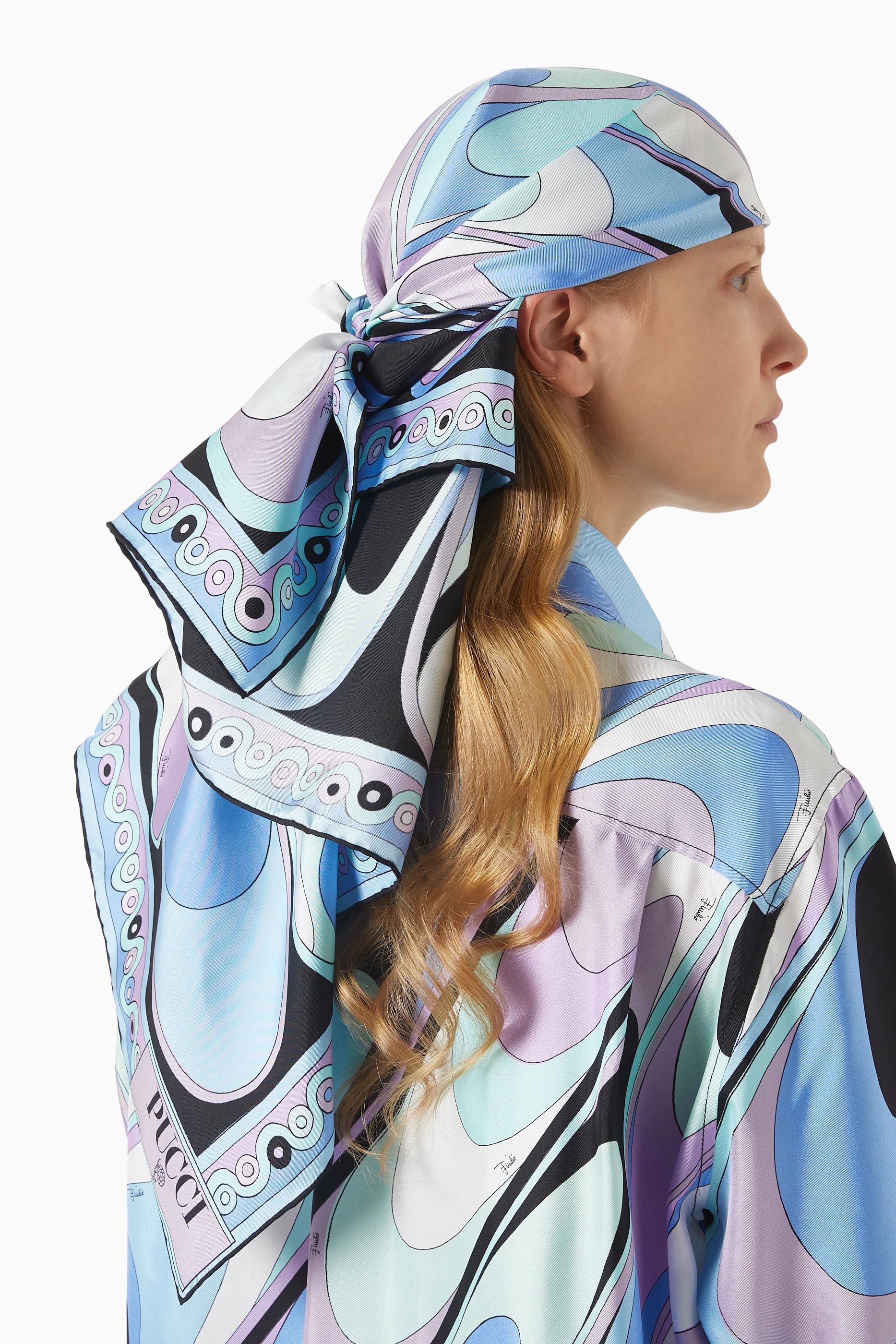 Buy Pucci Blue Onde-print Scarf in Silk For Women Online Ounass