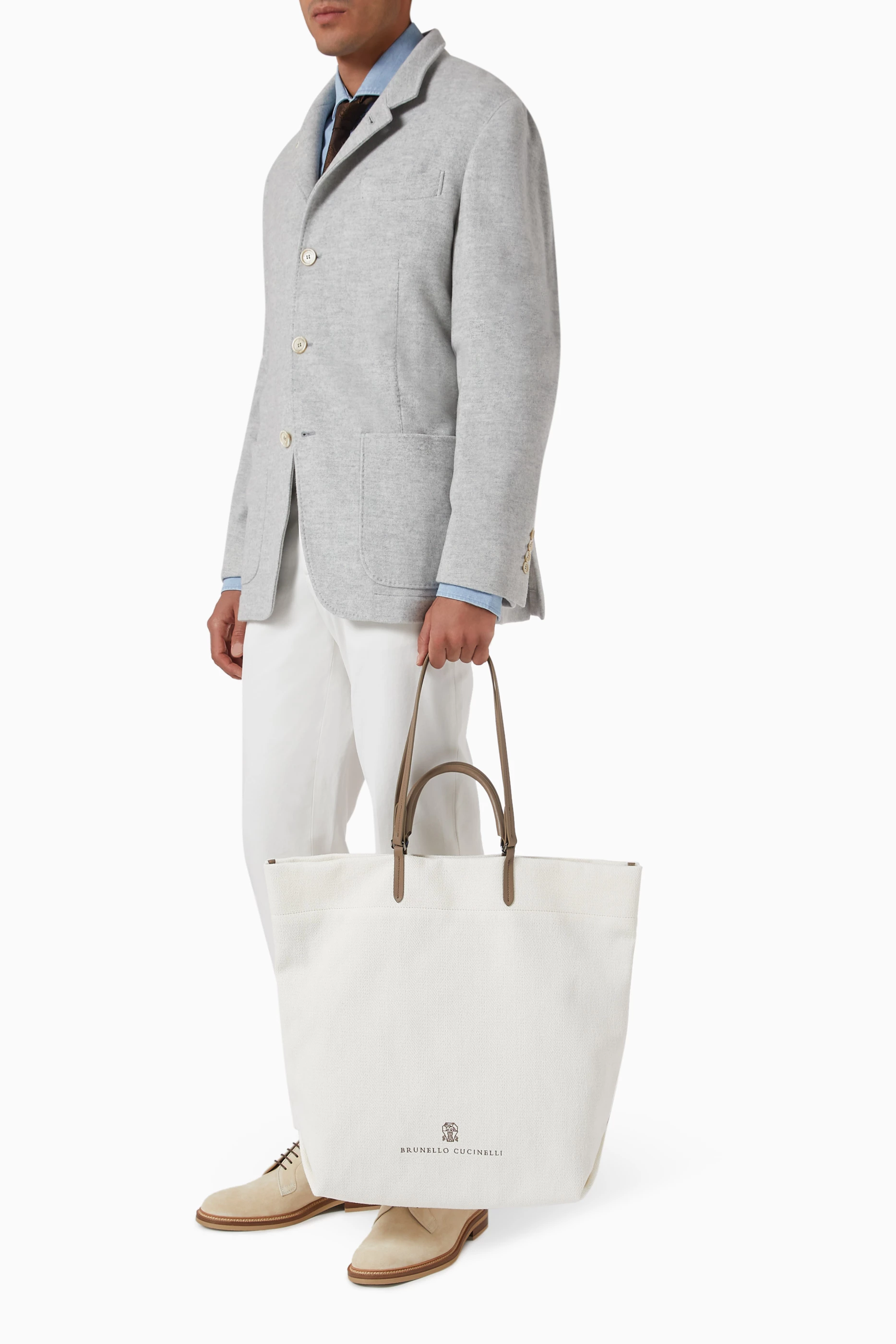 トートバッグ Brunello Cucinelli Shopper Buy Brunello Cucinelli White Large Logo-embroidered Shopper