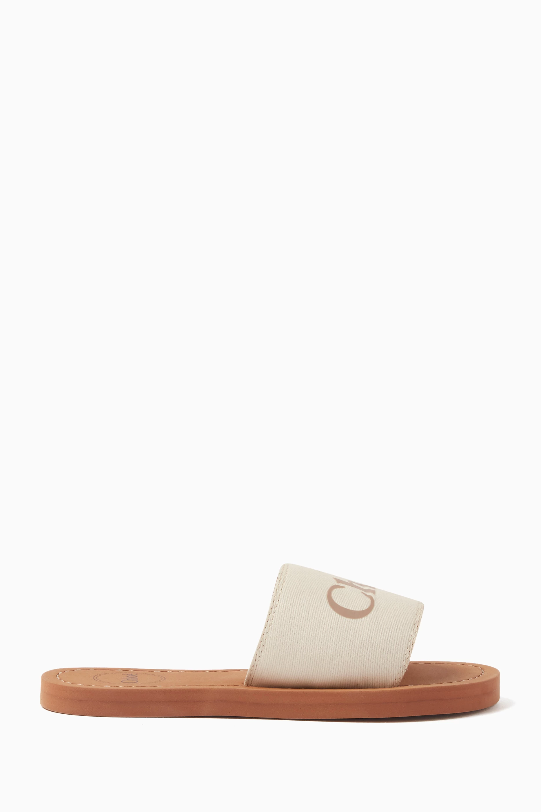 Buy Chloé White Logo-print Slip-on Sandals in Leather For