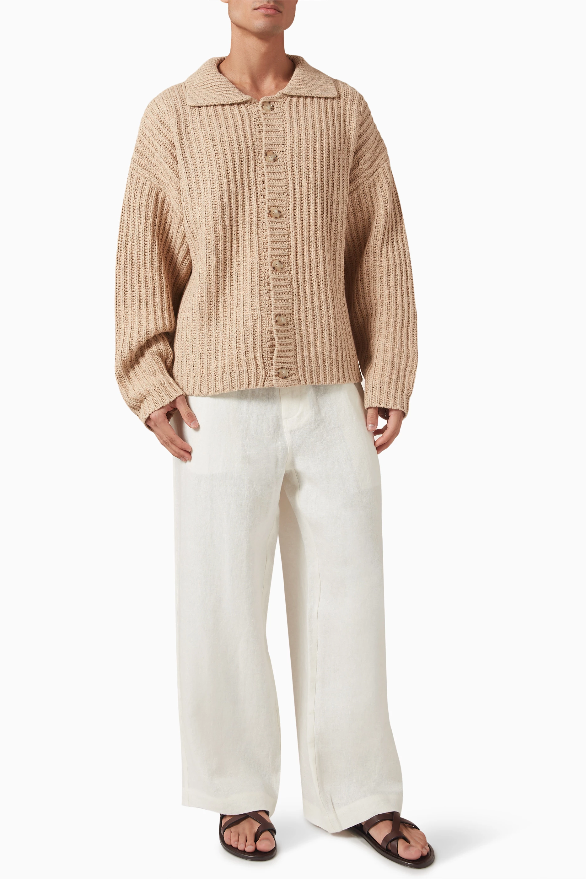 Buy Commas White Wide-leg Pants in Linen For Men Online