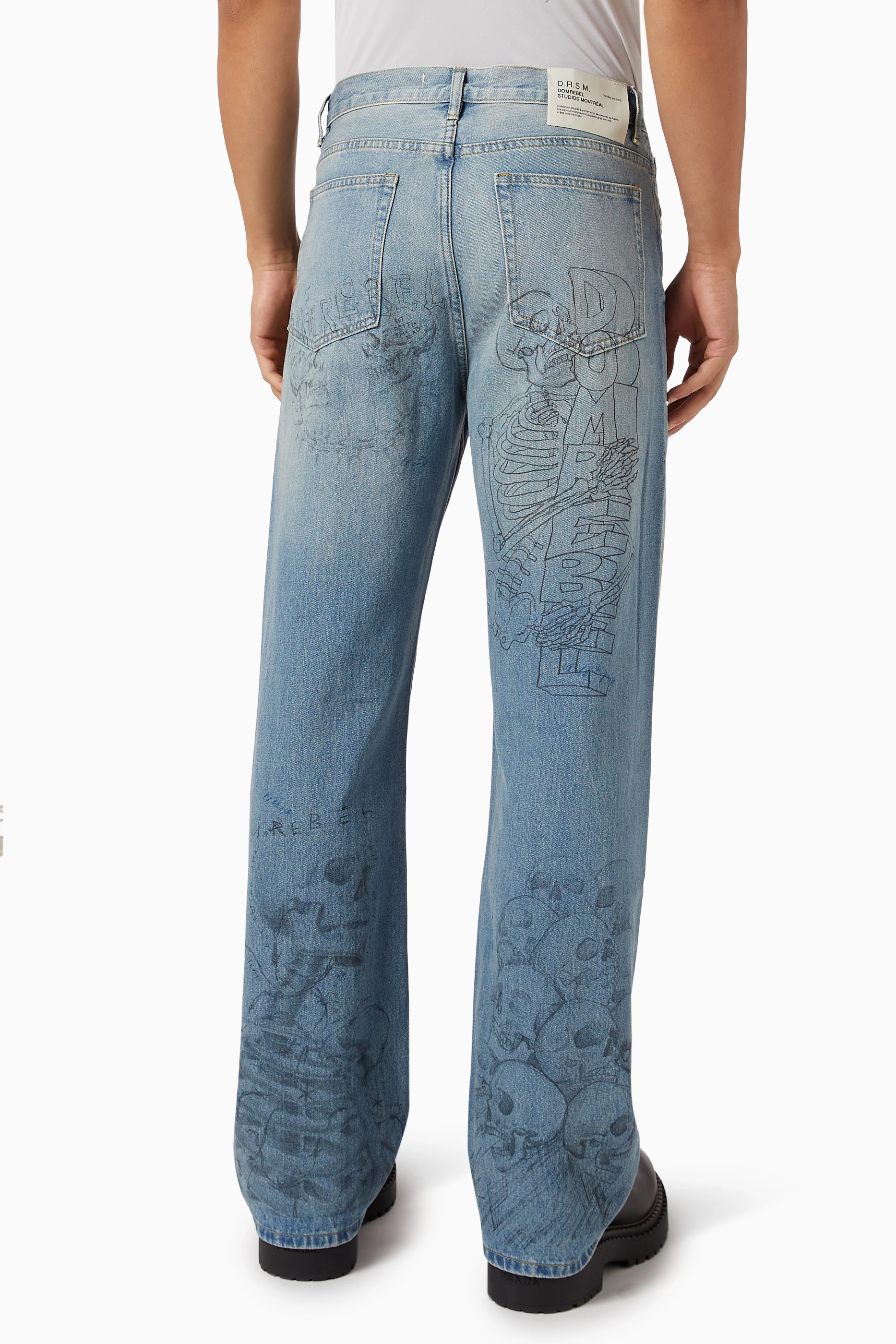 Buy Dom Rebel Blue Bones Bootcut Jeans in Cotton-denim For Men