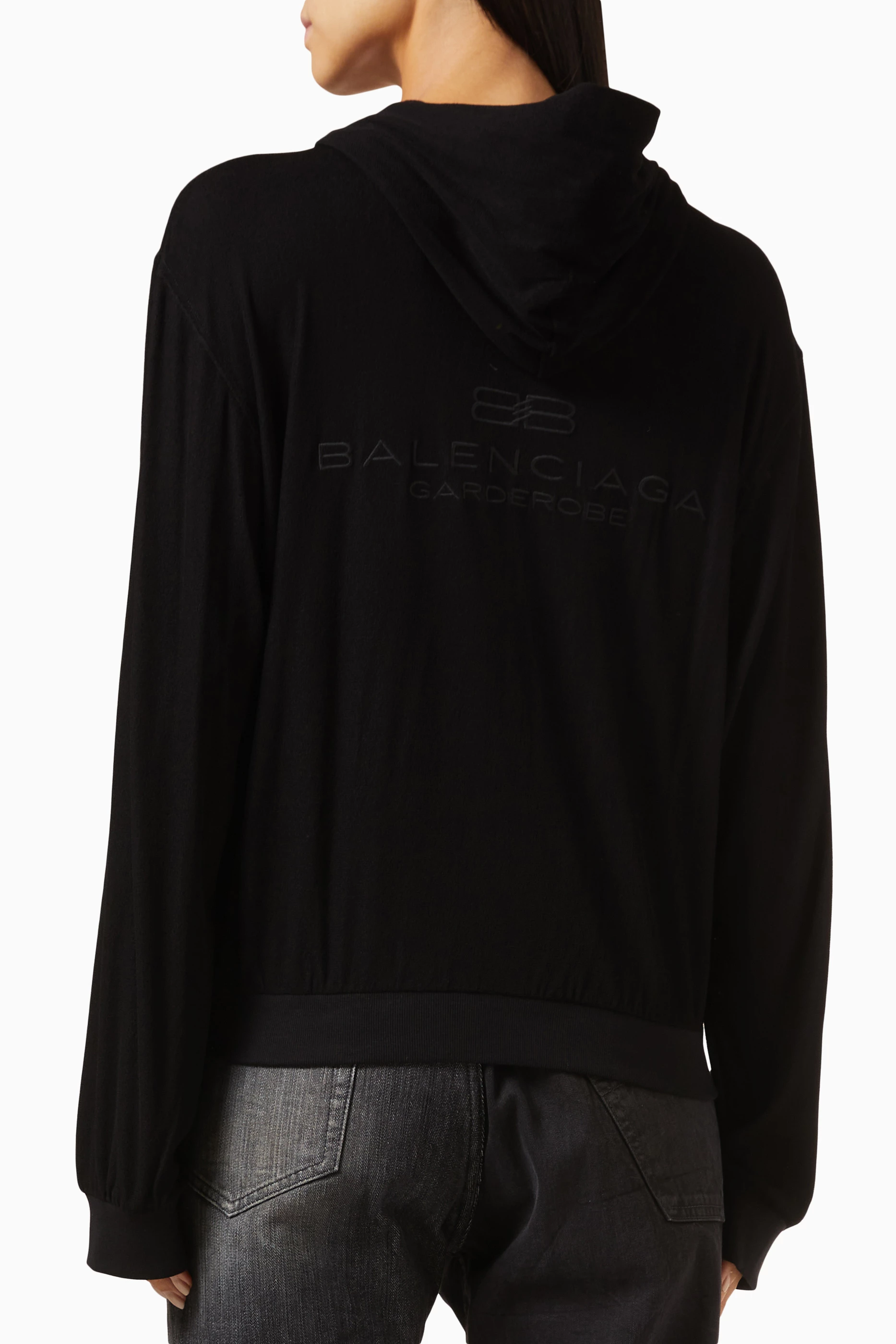 Buy Balenciaga Black BB Garderobe Zip Hoodie in Velvet-crepe For