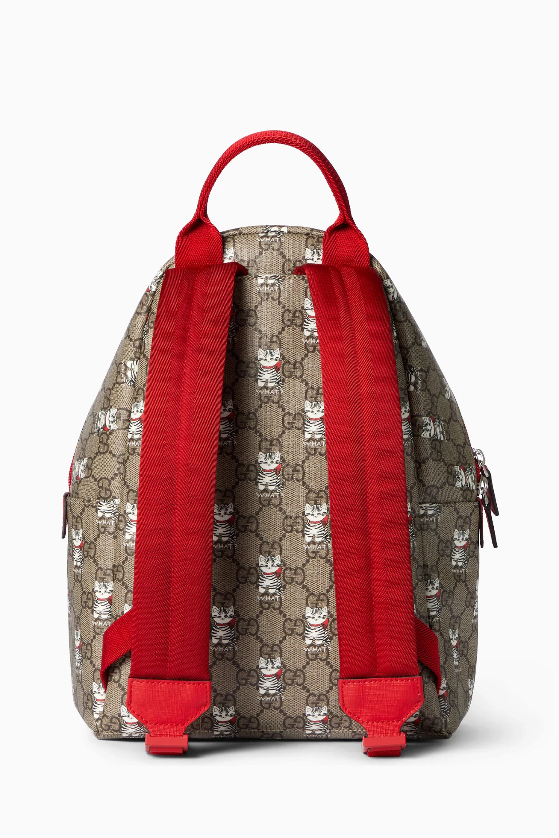 Gucci Beige and Red Playful Pattern Backpack Gucci GG Supreme Monogram Tian Web Small Day Backpack Beige  main image 4
