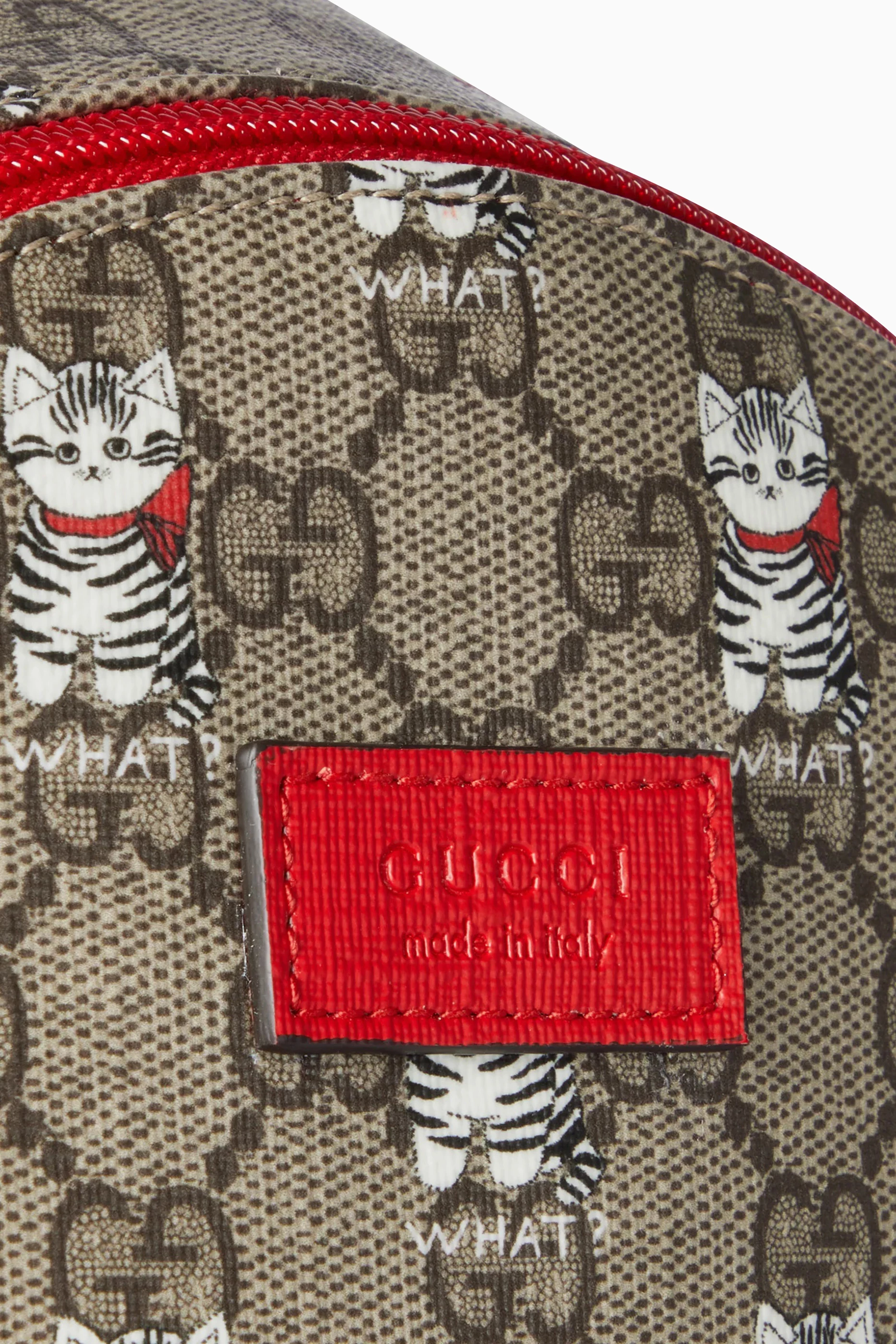 Gucci Beige Cat Print Backpack with Red Accent Gucci GG Supreme Monogram Tian Web Small Day Backpack Beige  main image 2