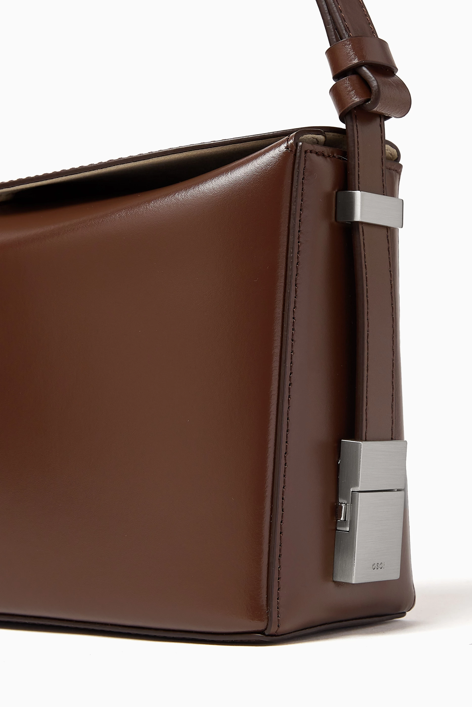 Buy OSOI Brown Sandy Box Shoulder Bag in Patent Leather For