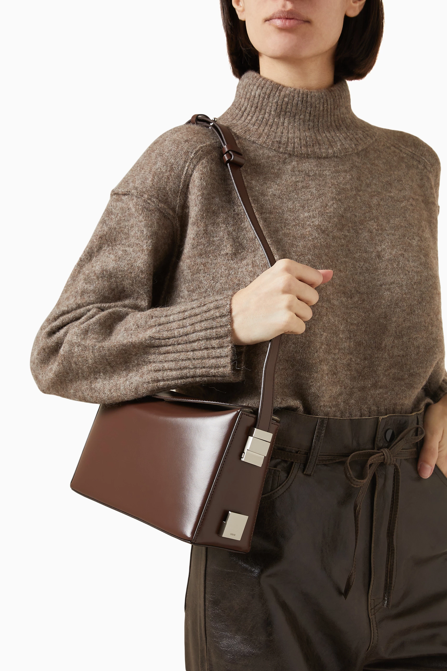 Buy OSOI Brown Sandy Box Shoulder Bag in Patent Leather For