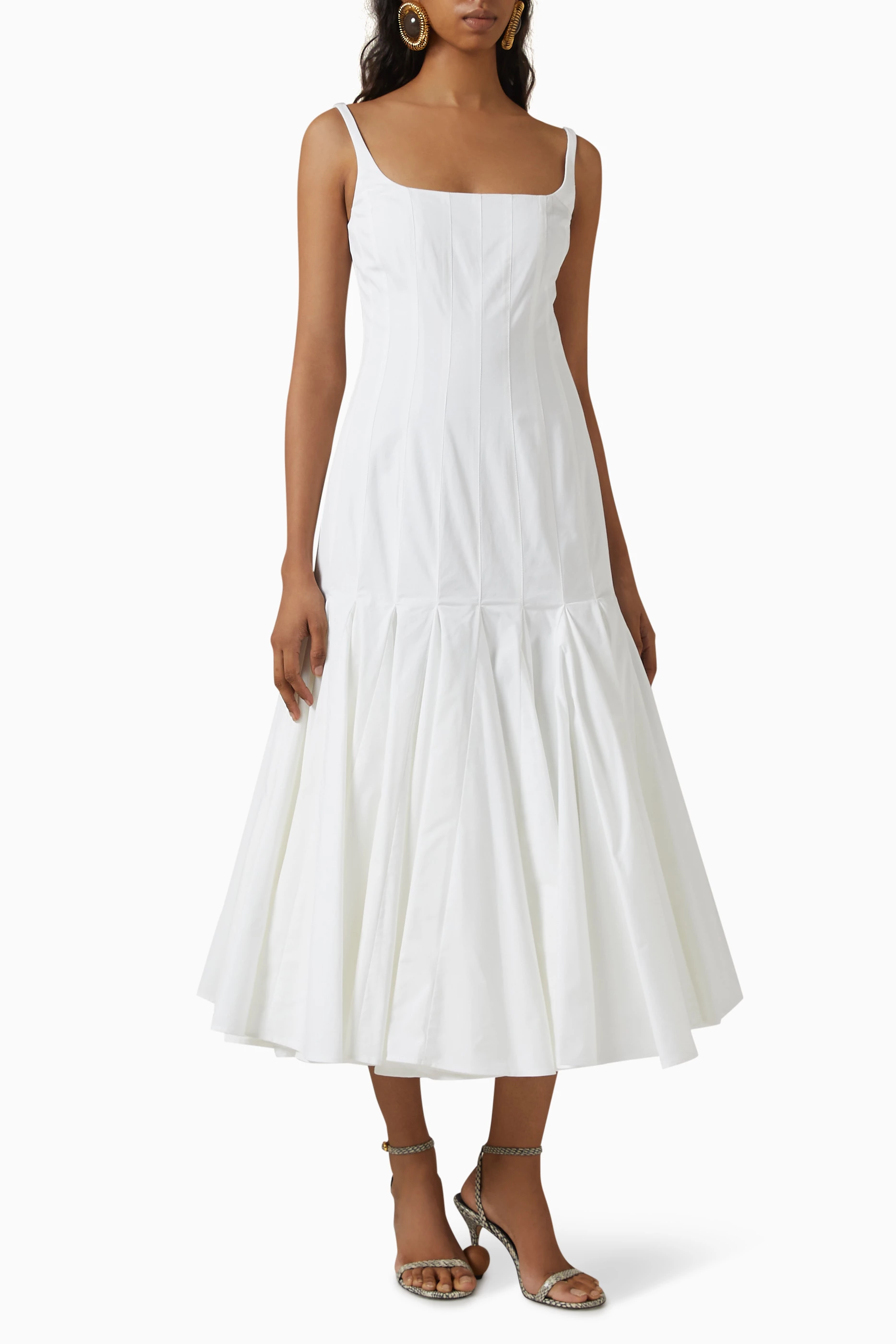 【関税＆送料込み】Jacquemus 'La Robe Agave' White Sleevele Jacquemus La Robe Agave Midi Dress | White | FARFETCH