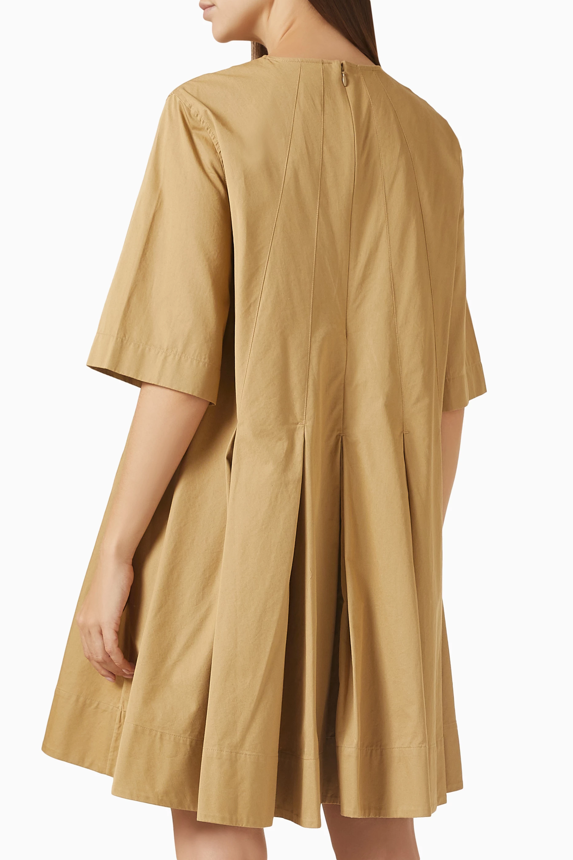 Buy COS Neutral Pleated Cotton Mini Dress For Women Online | Ounass Saudi