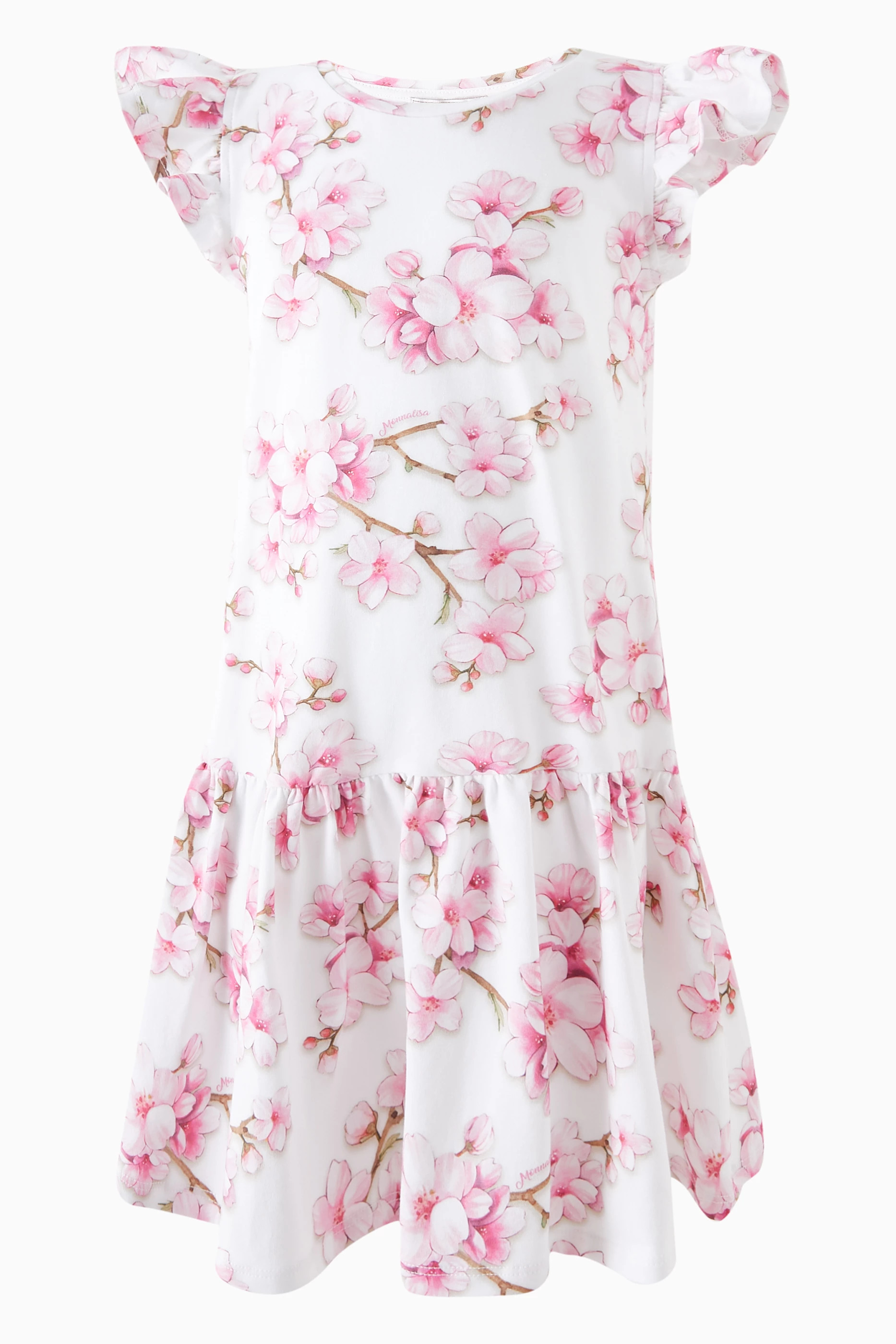 Buy Monnalisa White Peach Blossom Dress in Cotton For Girls Online
