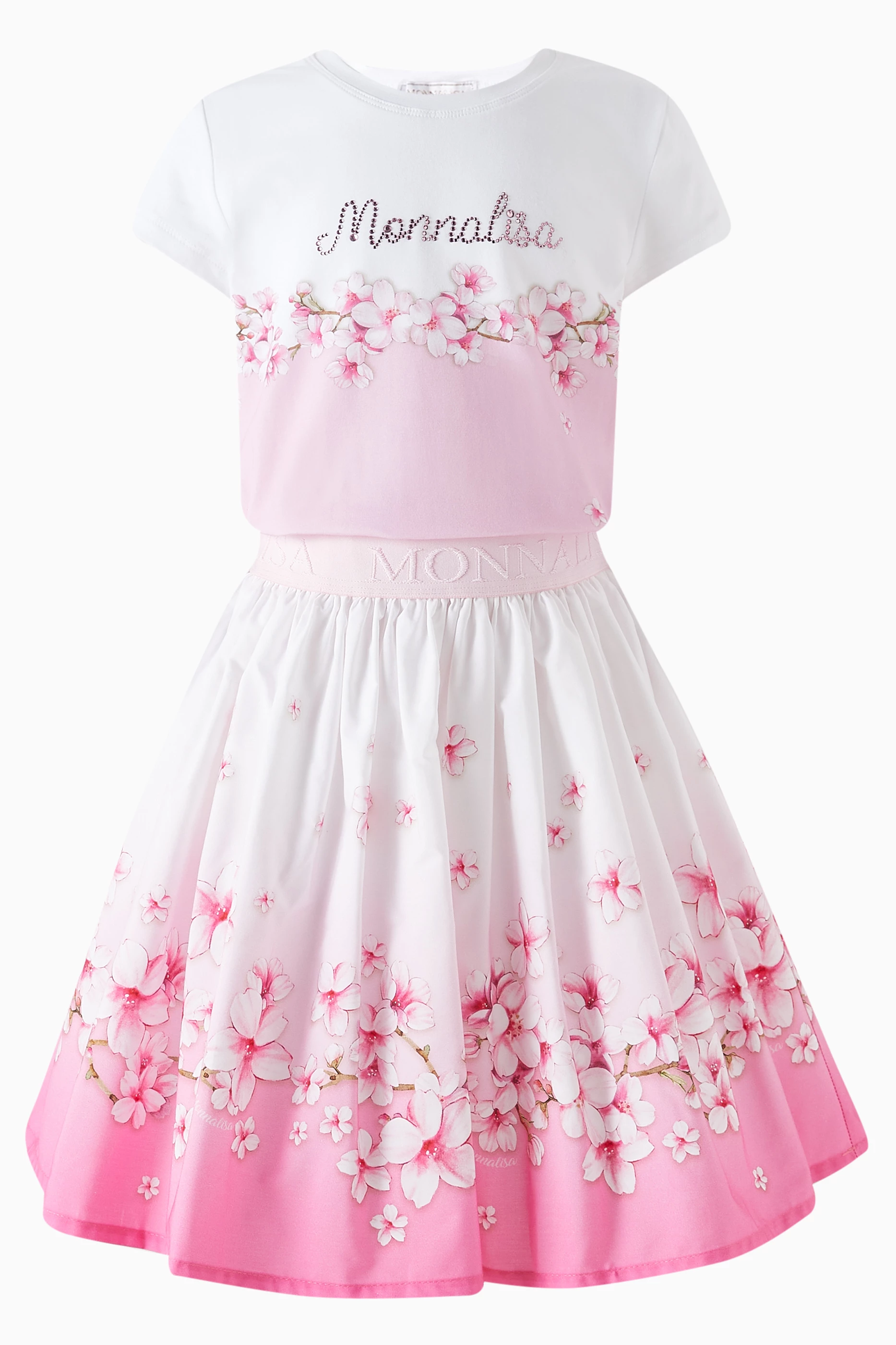 Buy Monnalisa Pink Cherry Blossom Skirt in Cotton For Girls Online