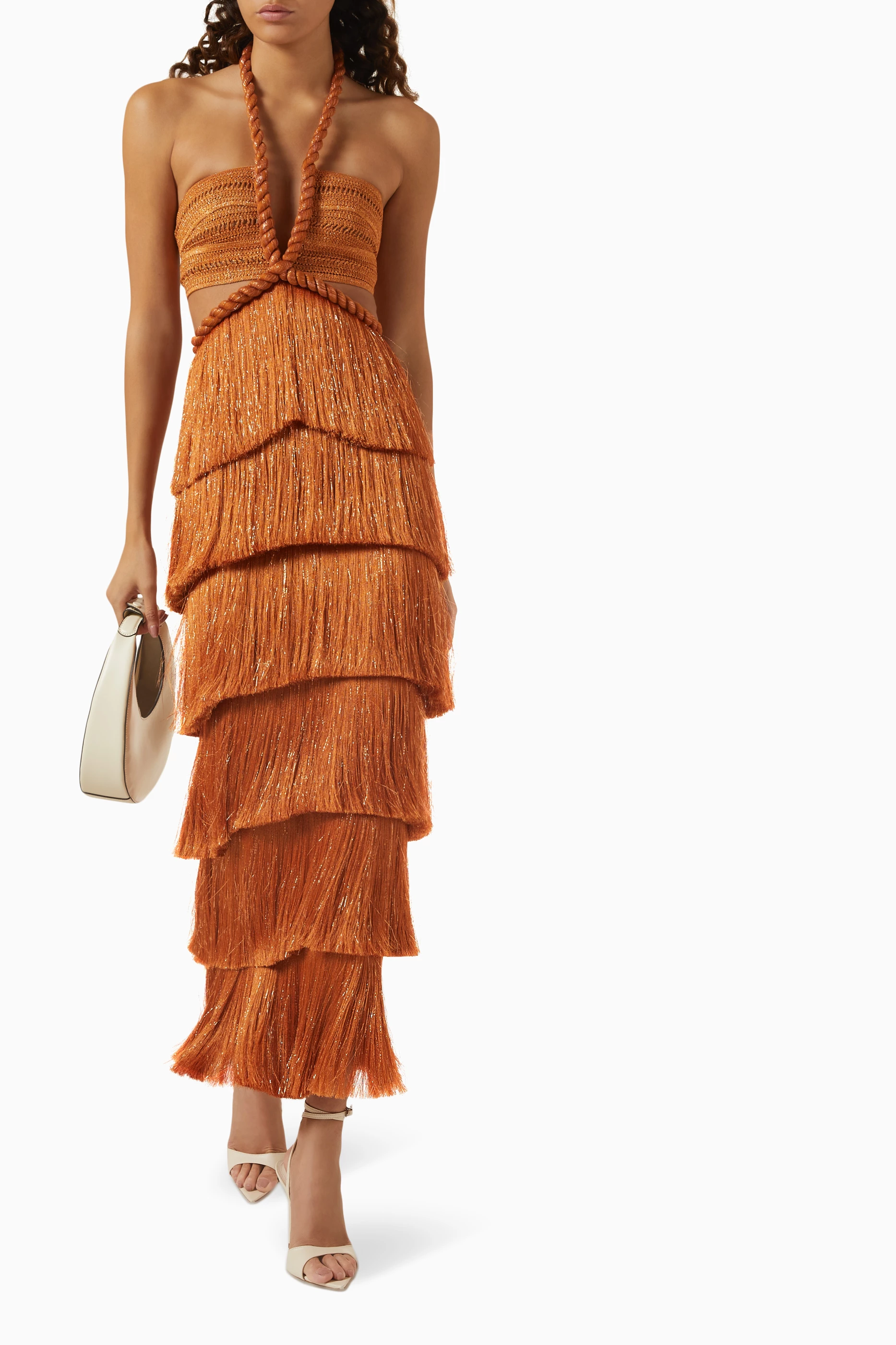 Buy PatBO Gold Pampas Fringe Maxi Dress For Women Online