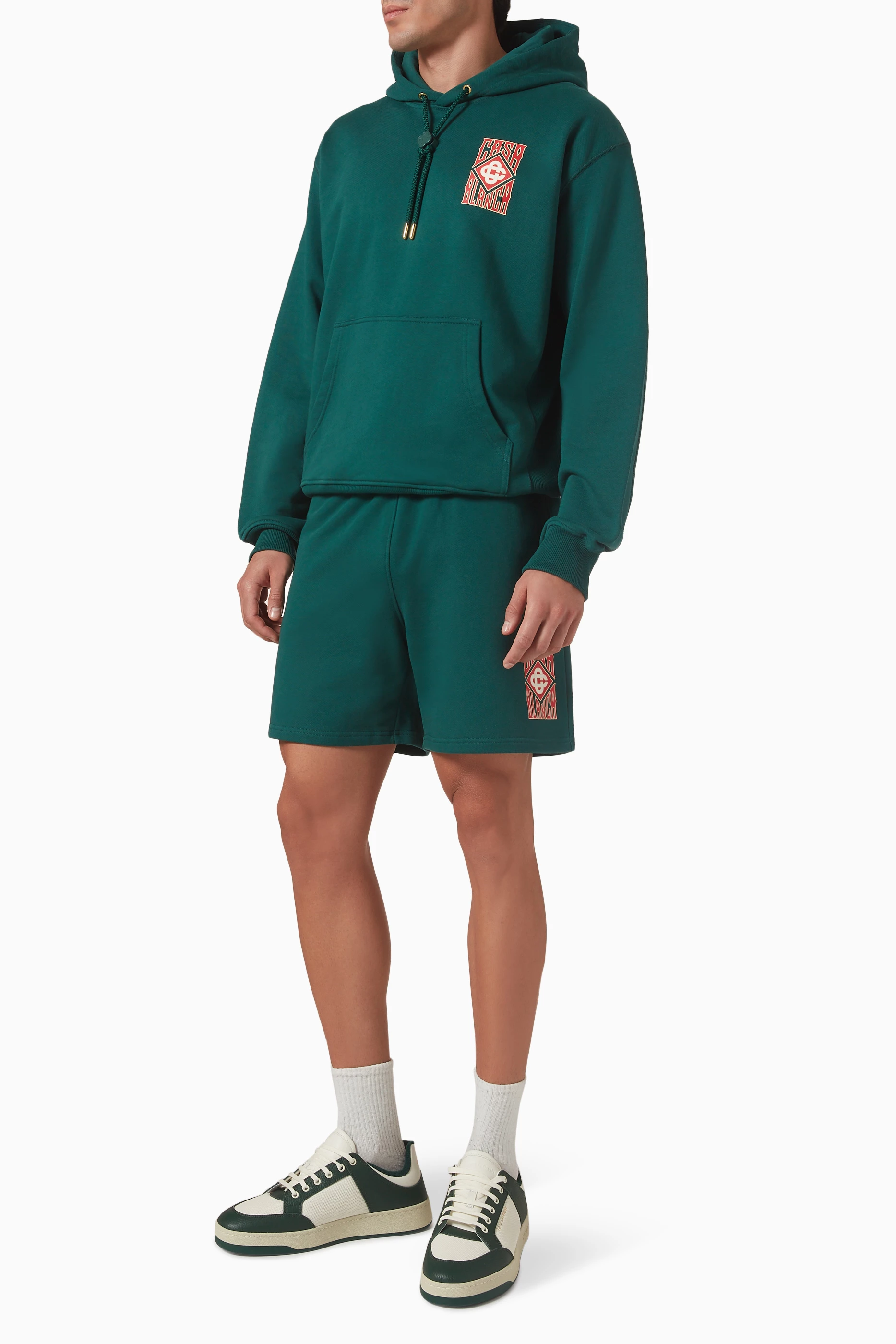 Buy Casablanca Green Gothic Stacked Logo Hoodie in Cotton Jersey