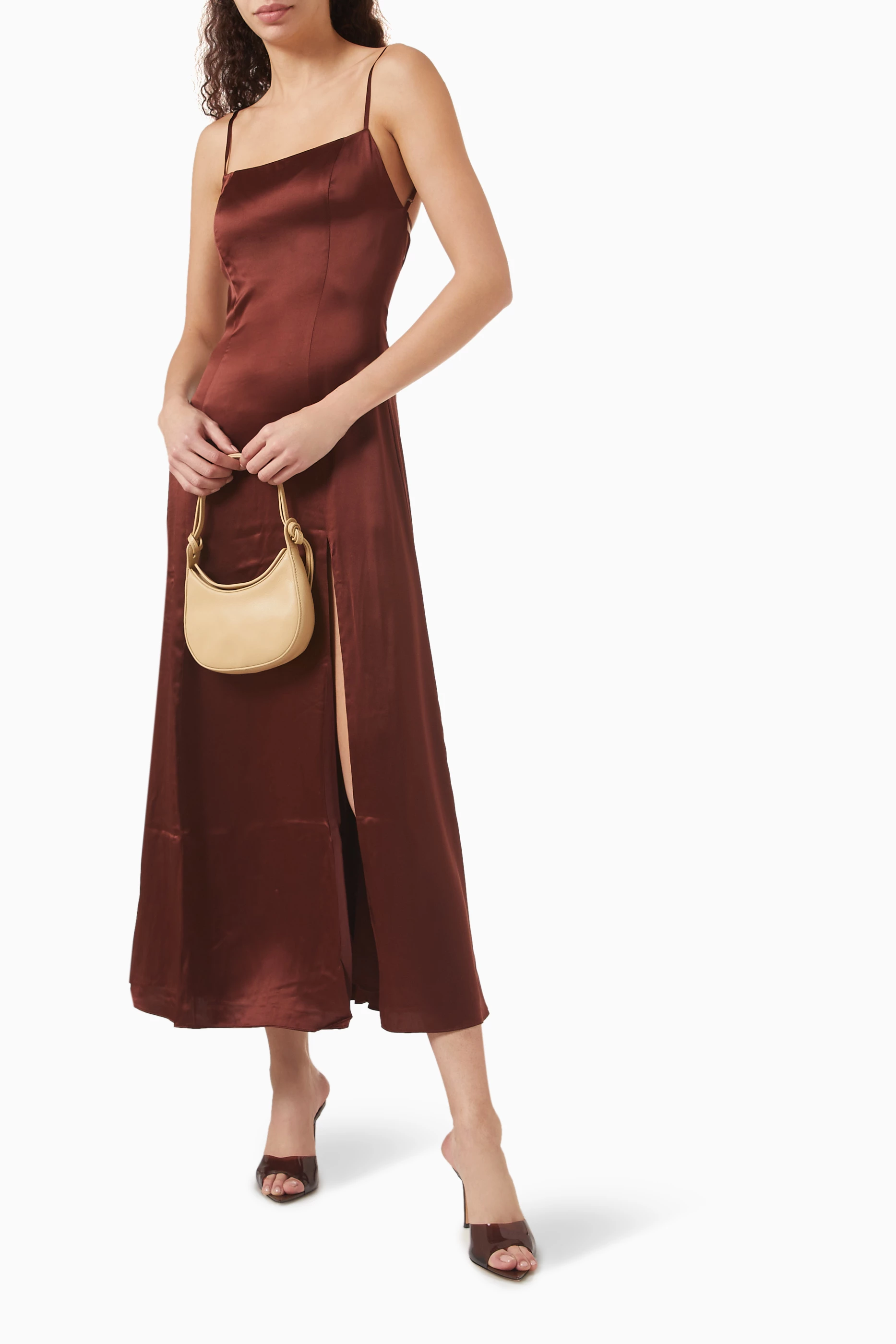 brown silk dress reformation NWT Reformation Provence Midi Dress Brown Silk Lace Cut Out NWT Size L