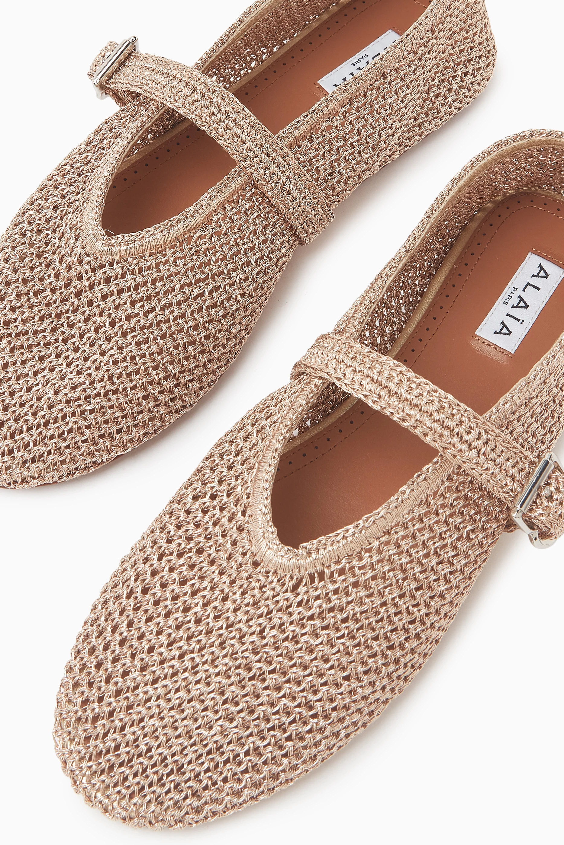 Buy Alaïa Rose Gold Ballet Flats in Knitted Lurex For Women Online