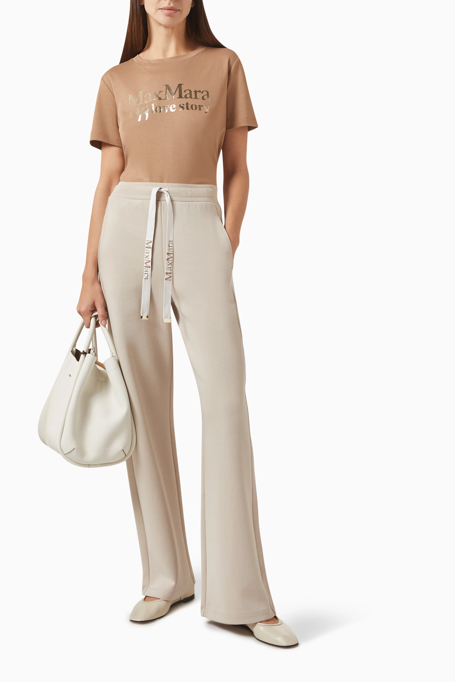 Buy Max Mara Neutral Bali Wide-leg Pants in Cotton-fleece