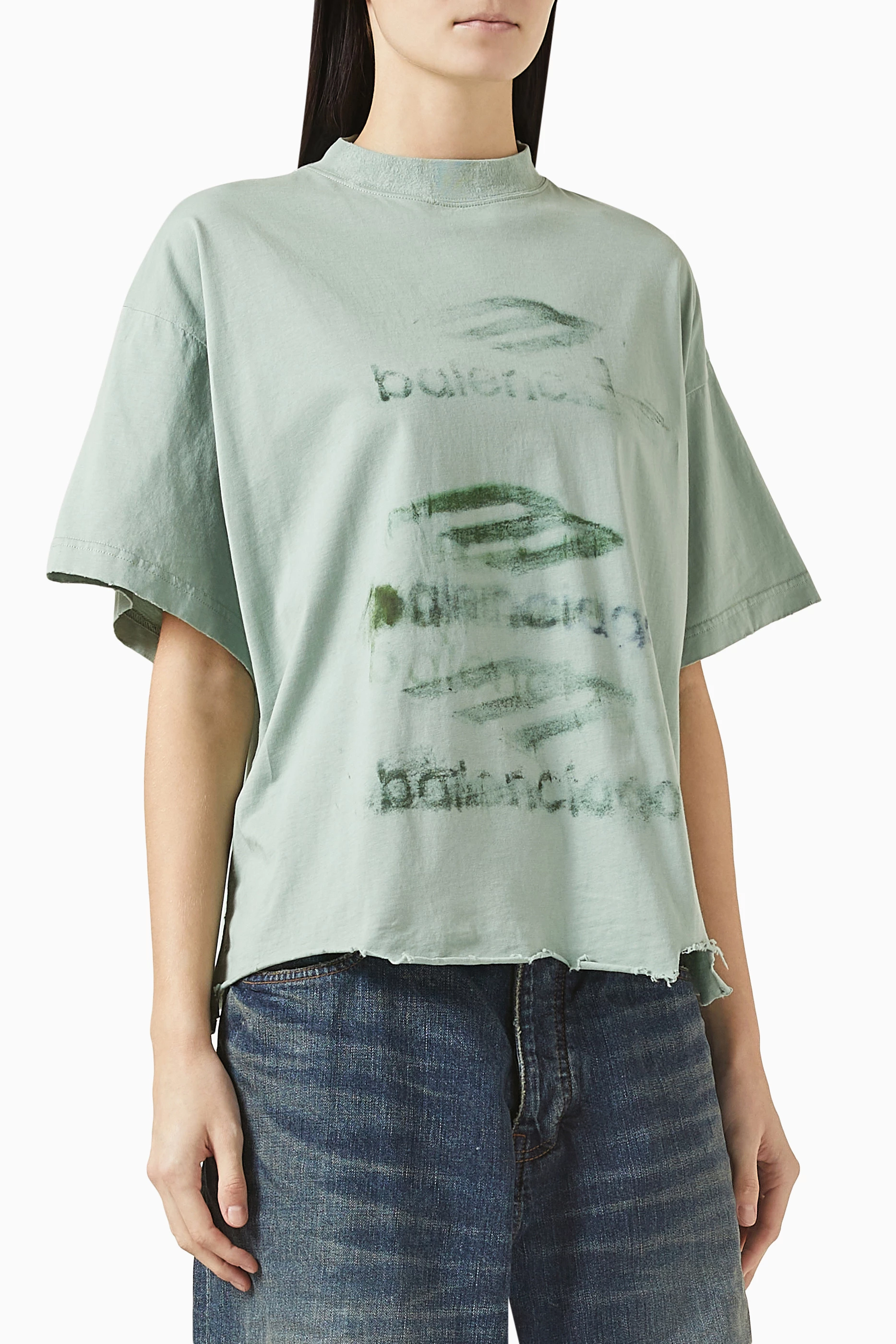 Buy Balenciaga Green Unisex DIY Imprint Cropped T-shirt in