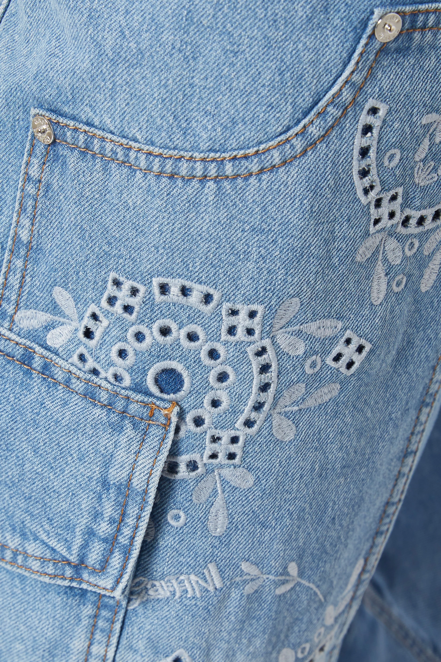 Buy Ganni Blue Broderie Anglaise Carpenter Jeans in Denim