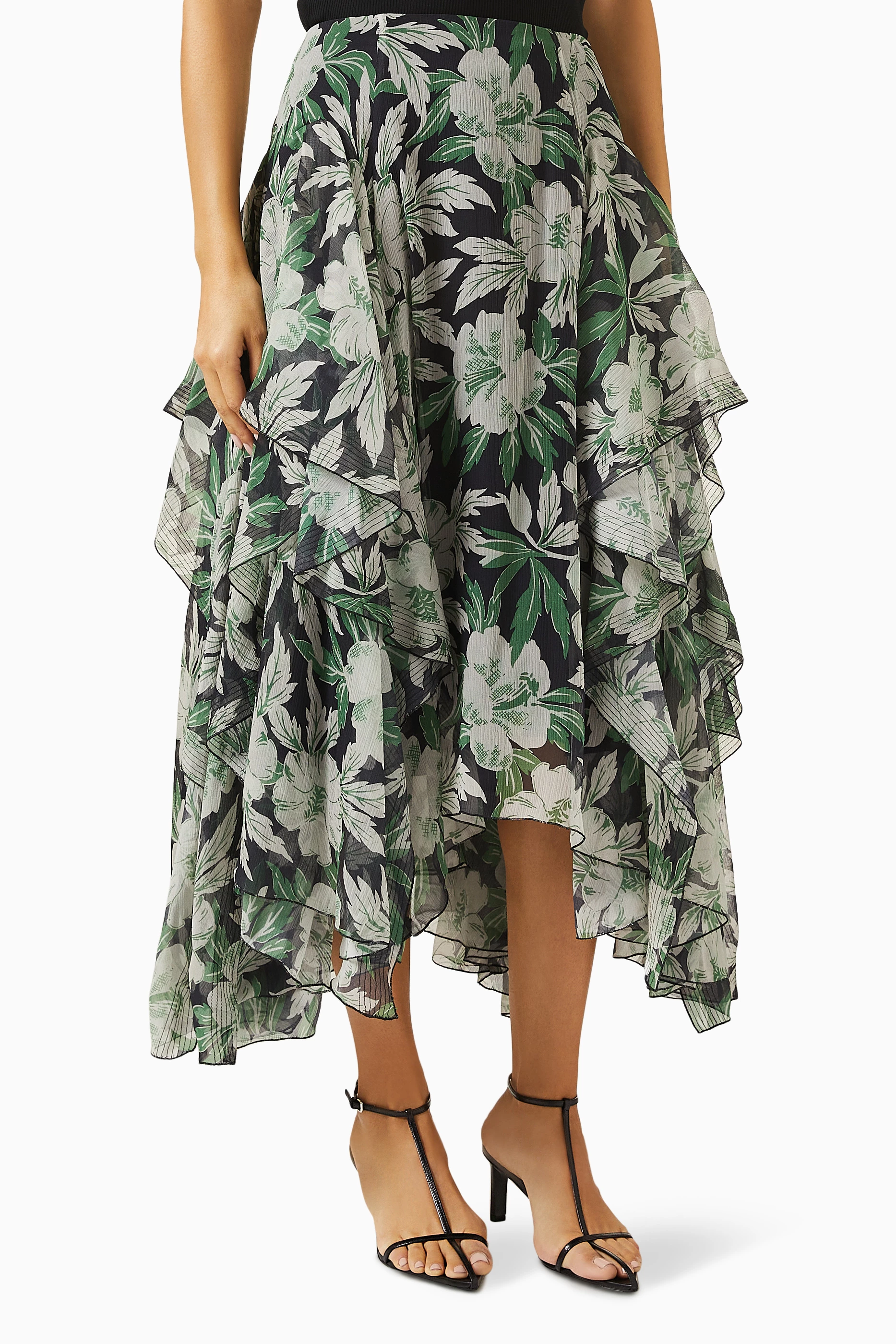 Buy LOEWE Multicolour Floral Ruffle Midi Skirt For Women