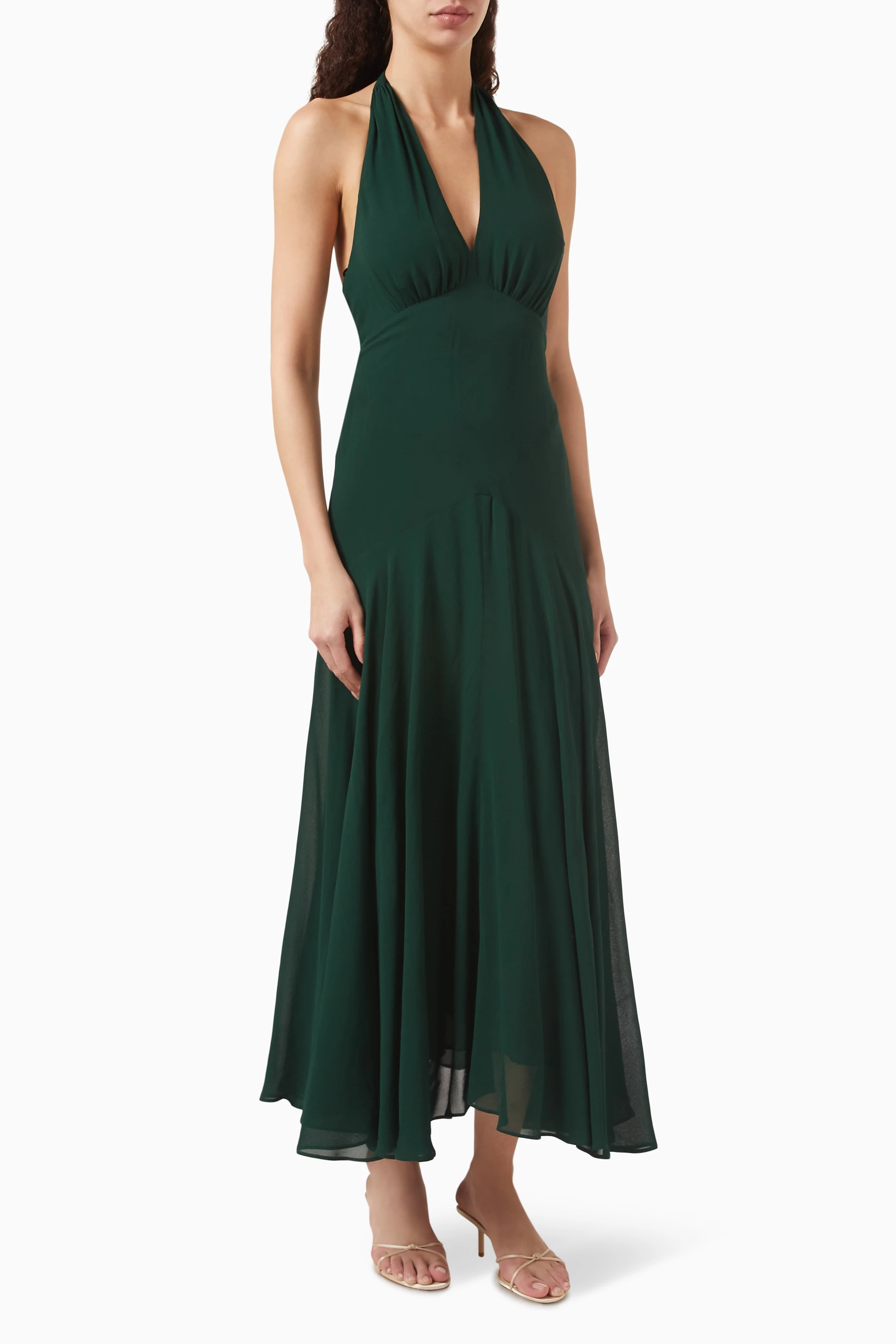 green emerald velvet dress Reformation // Green Silk Jeany Dress  VSP Consignment
