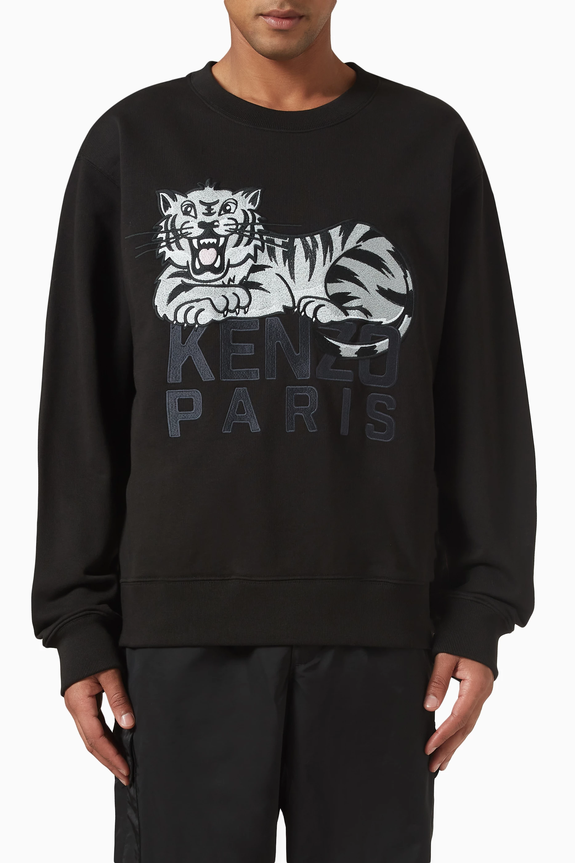KENZO ケンゾー 'Happy Tiger' sweatshirt ロゴ トレーナー 黒 Kenzo Black Kenzo Paris 'KENZO Happy Tiger' Embroidered