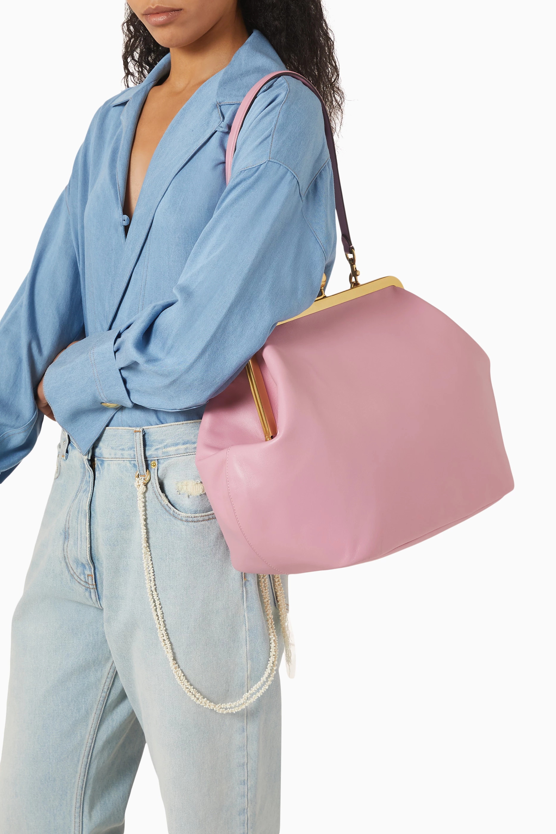 Buy Coach Pink Large Kisslock Frame Bag in Leather For Women