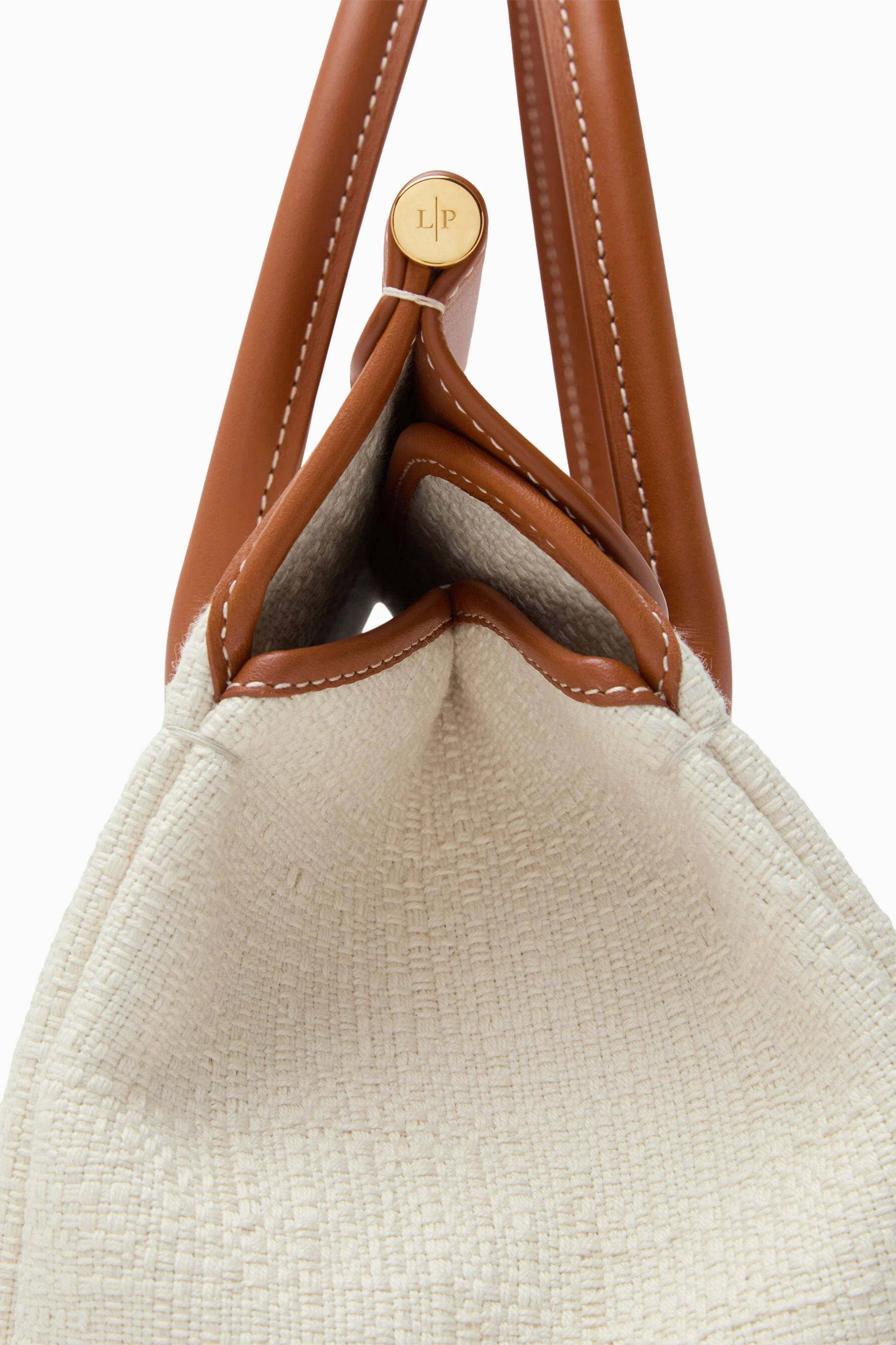 Buy Loro Piana Neutral Loom 25 Bag in Textured Cotton & Leather