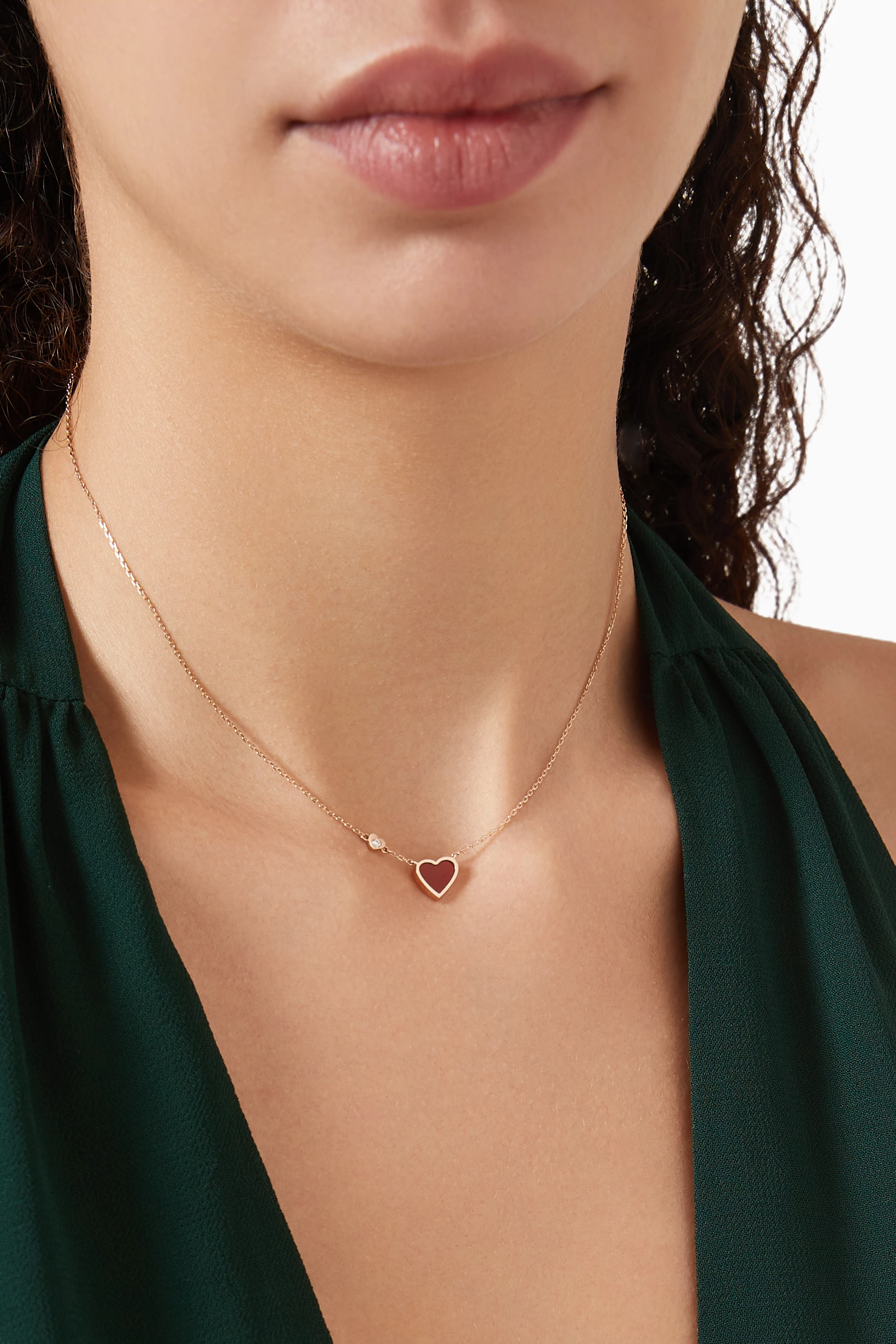 Buy Lana Al Kamal Rose Gold Heart Diamond Carnelian Necklace in