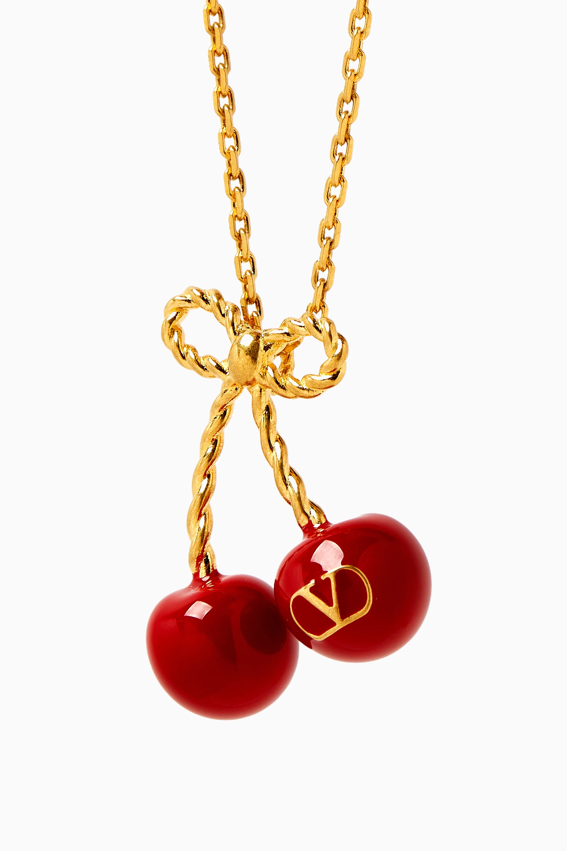 ★送関込み★ Valentino Cherryfic l And Enamel Necklace Chez Valentino Cherryfic Metal And Enamel Necklace for Woman