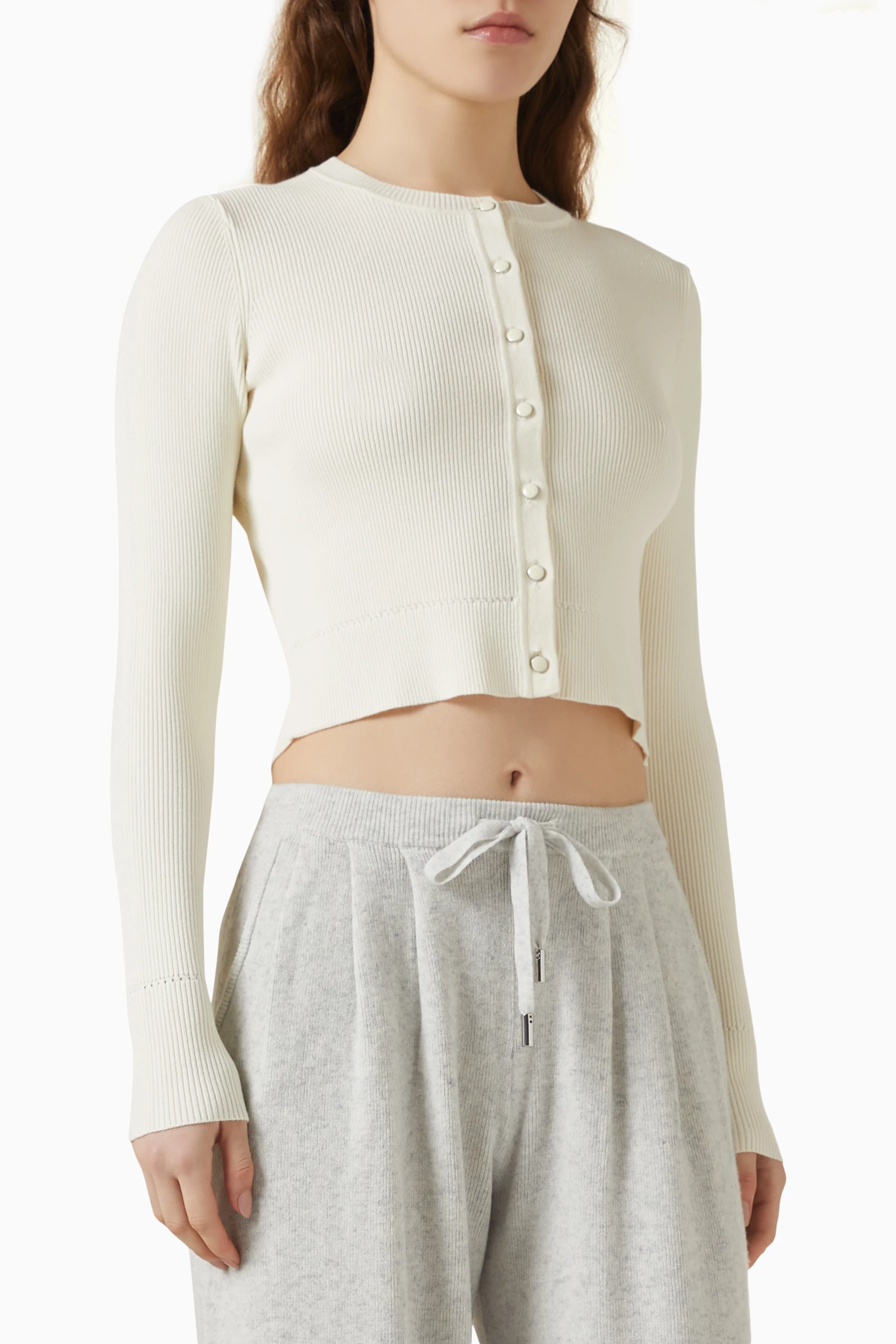 Buy Toccin White Zoe Classic Cropped Cardigan in Knit For Women