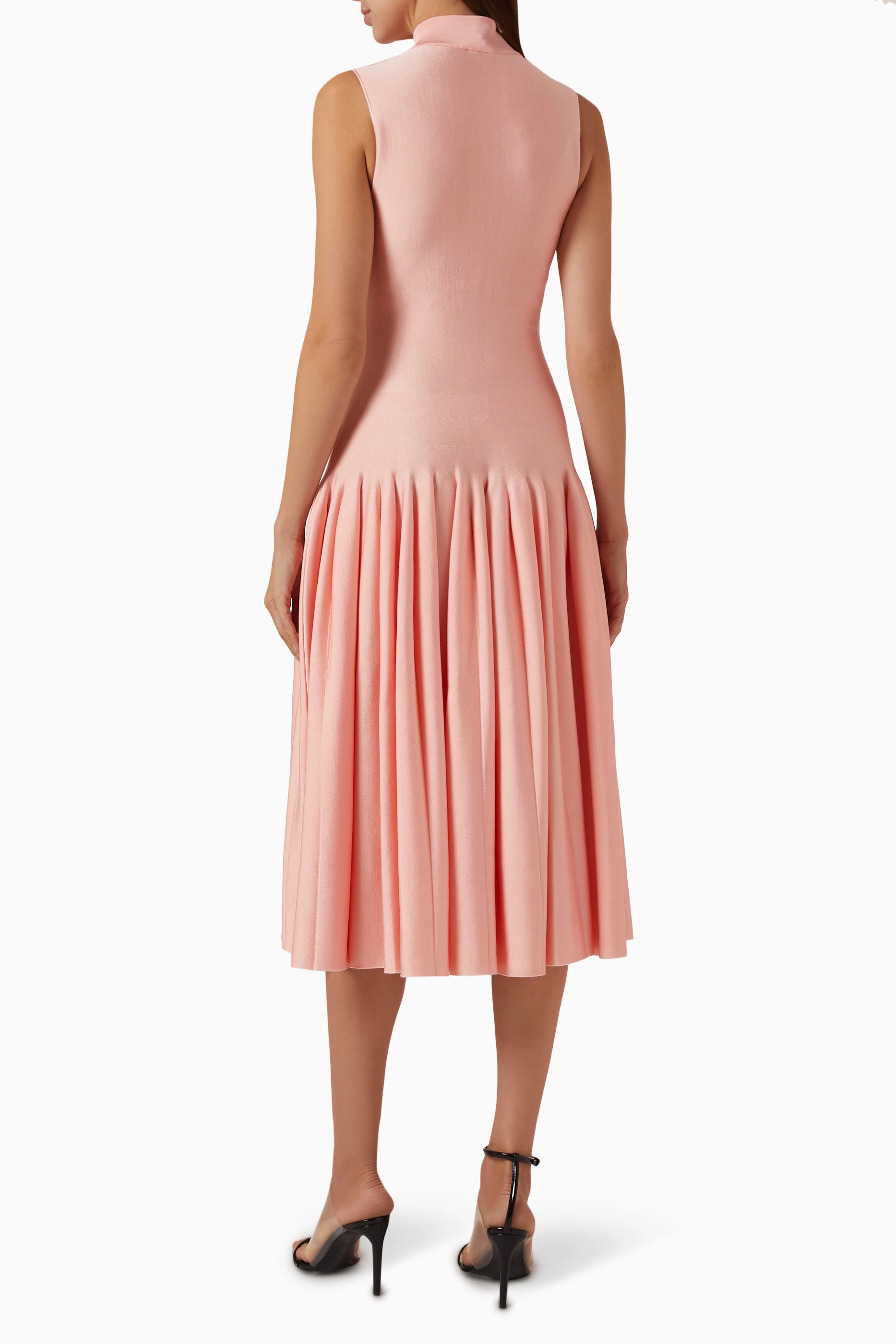 Buy Alaa Pink Godet Midi Dress in Wool-blend For Women Online | Ounass  Saudi