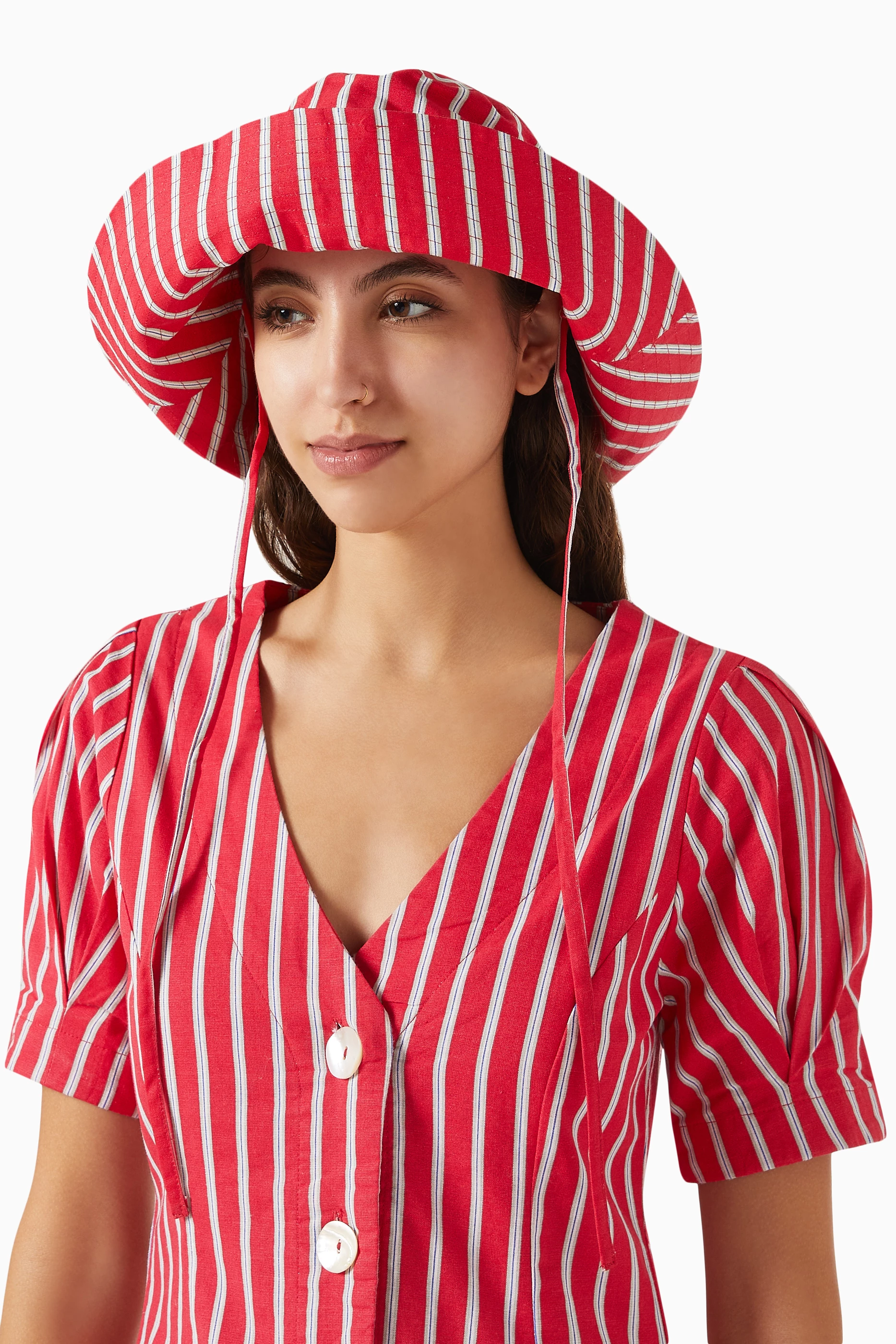 Buy Damson Madder Red Striped Sun Hat in Organic Cotton For  display picture 3