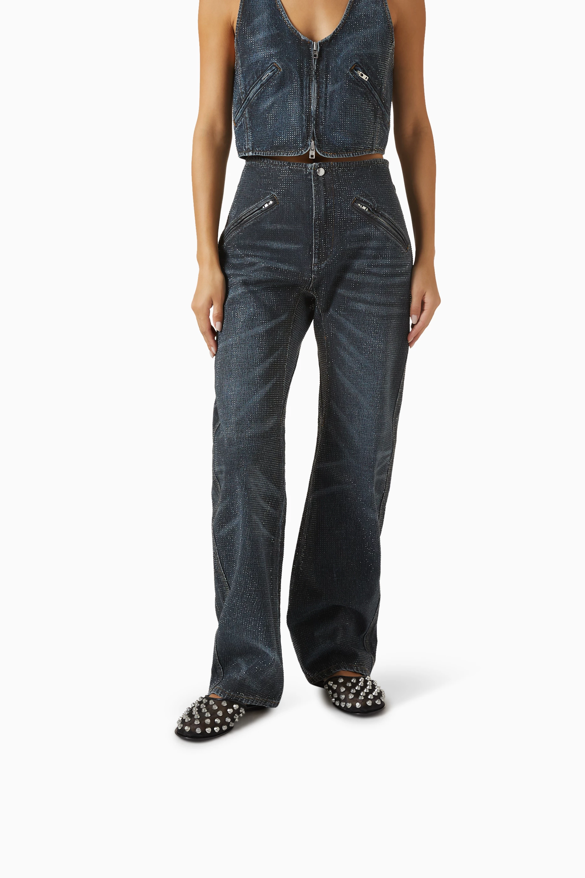 Buy Alexander Wang Black Rhodes Stud Slippers in Mesh For