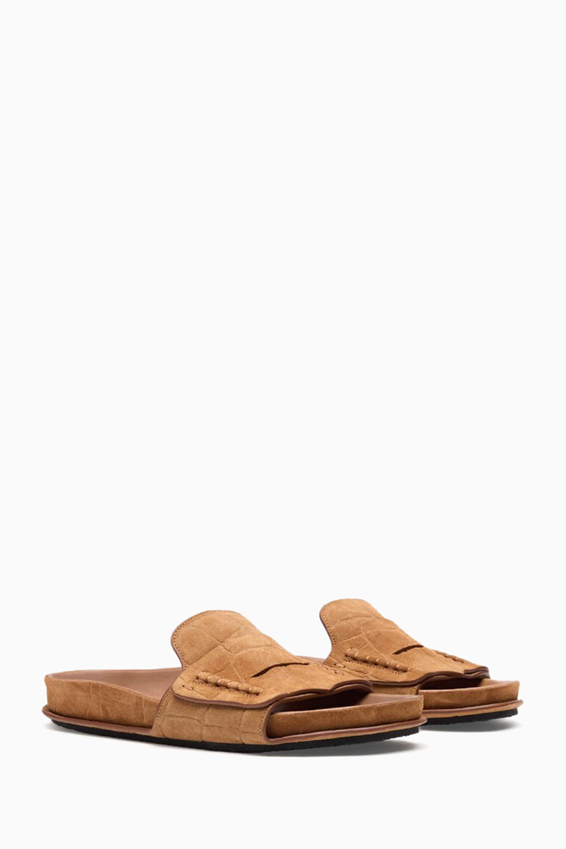 Buy Jacquemus Brown Les Sandales Mocassin Slides in Suede