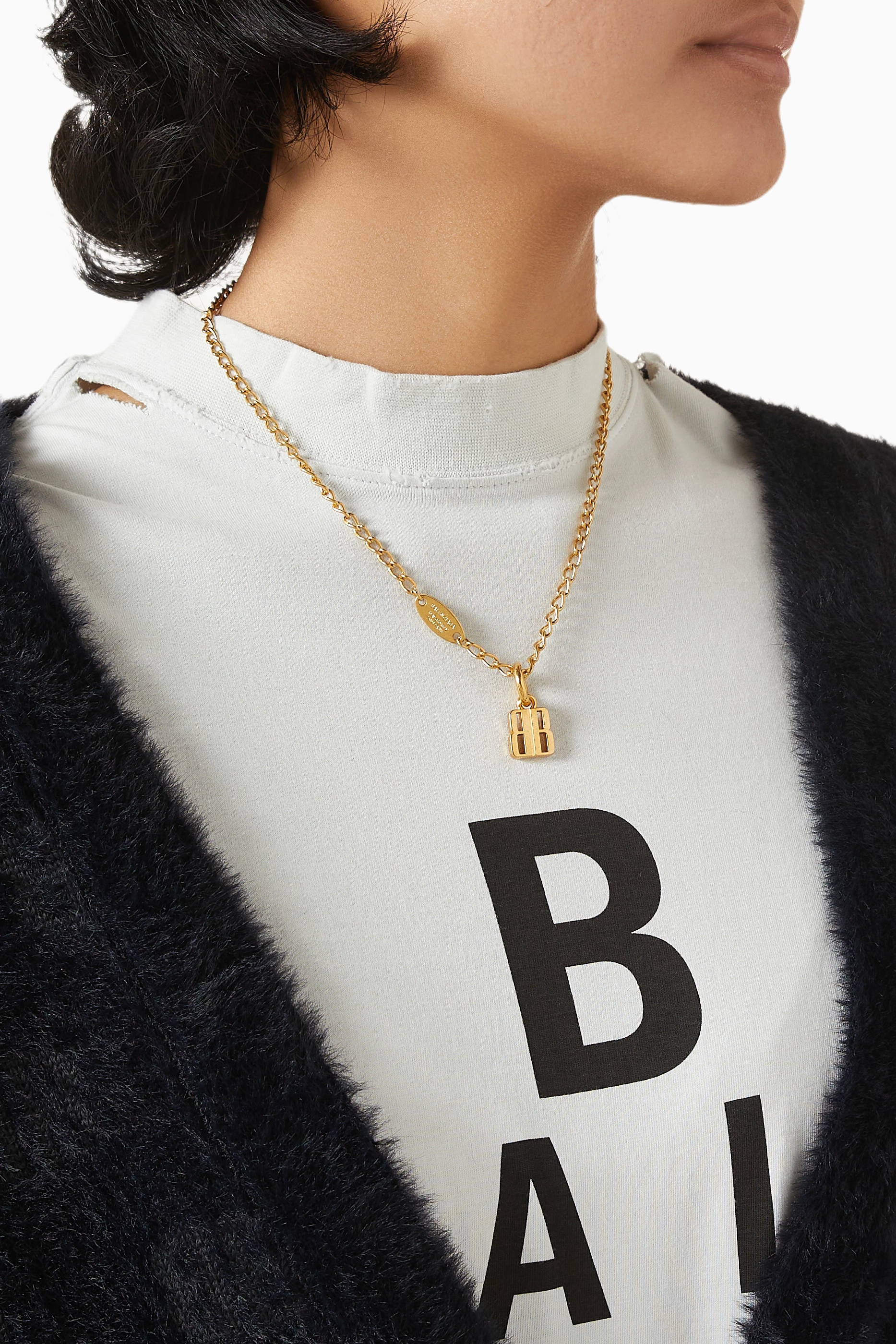 Buy Balenciaga Gold Nano Thin Necklace in Brass For UNISEX