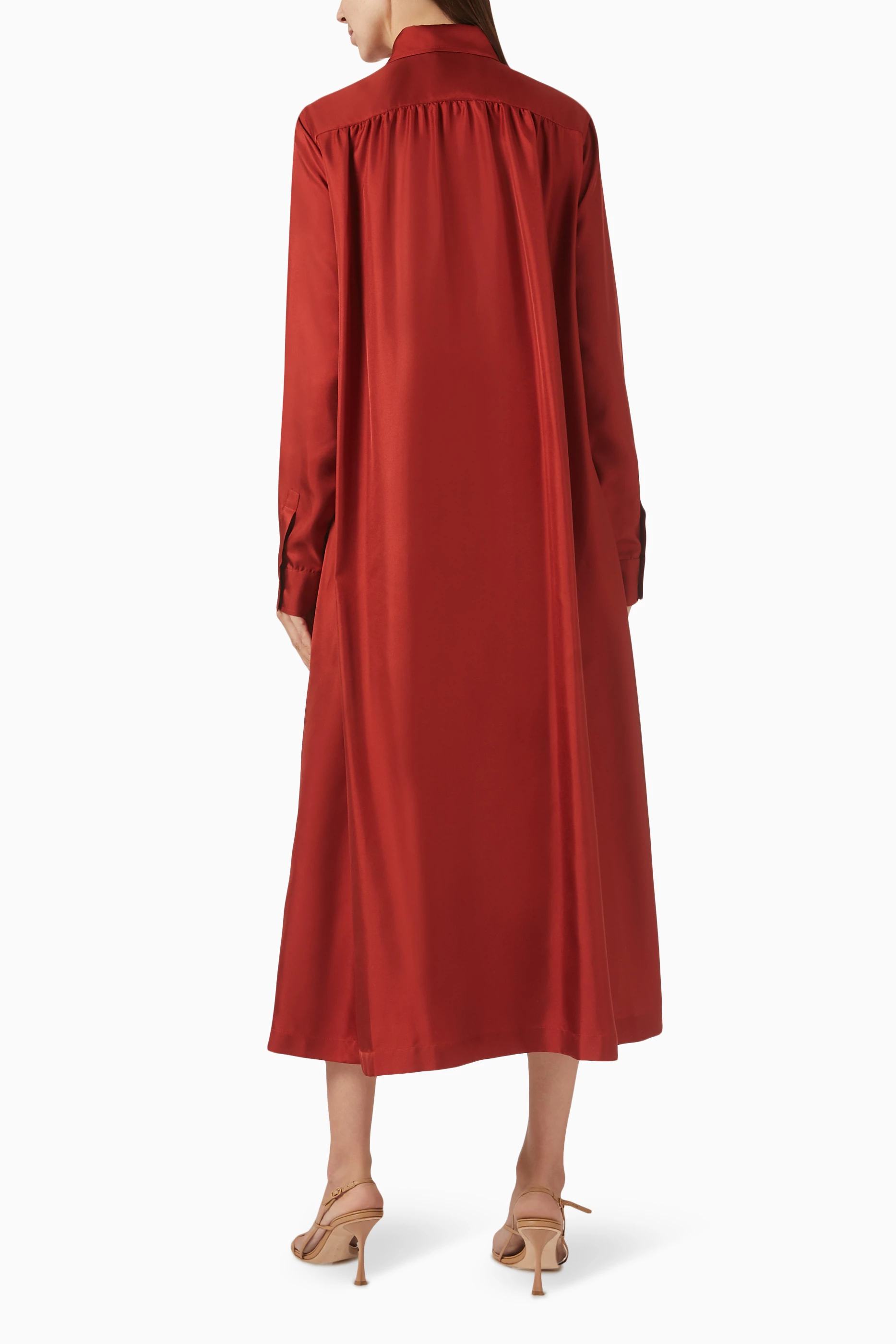 マックスマーラシルクツイルシャツドレスワンピースレッドCrusca Buy Max Mara Red Crusca Shirt Dress in Silk Twill For Women