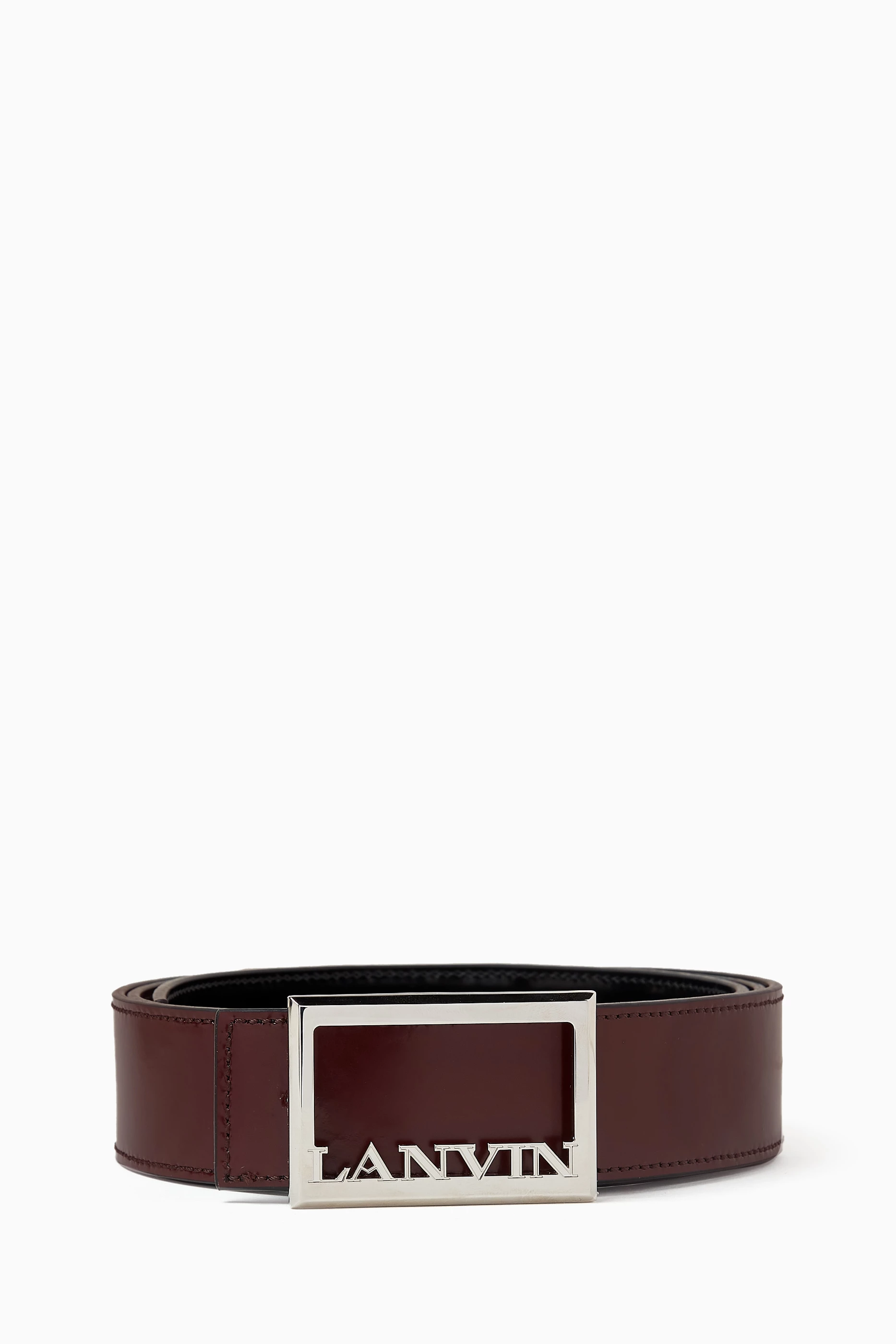 Buy Lanvin Black Signature Logo Reversible Belt in Patent  display picture 2