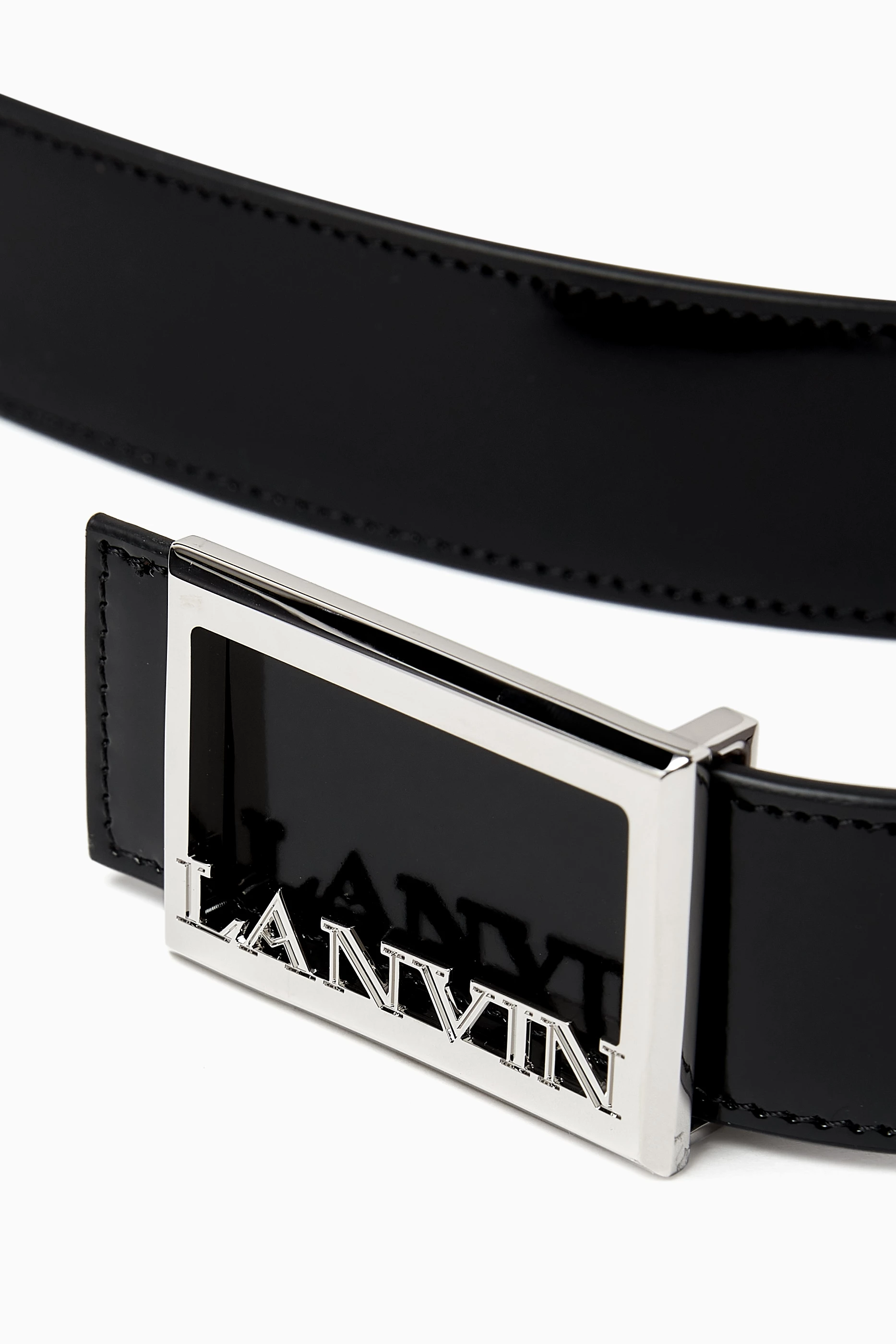 Buy Lanvin Black Signature Logo Reversible Belt in Patent  display picture 1