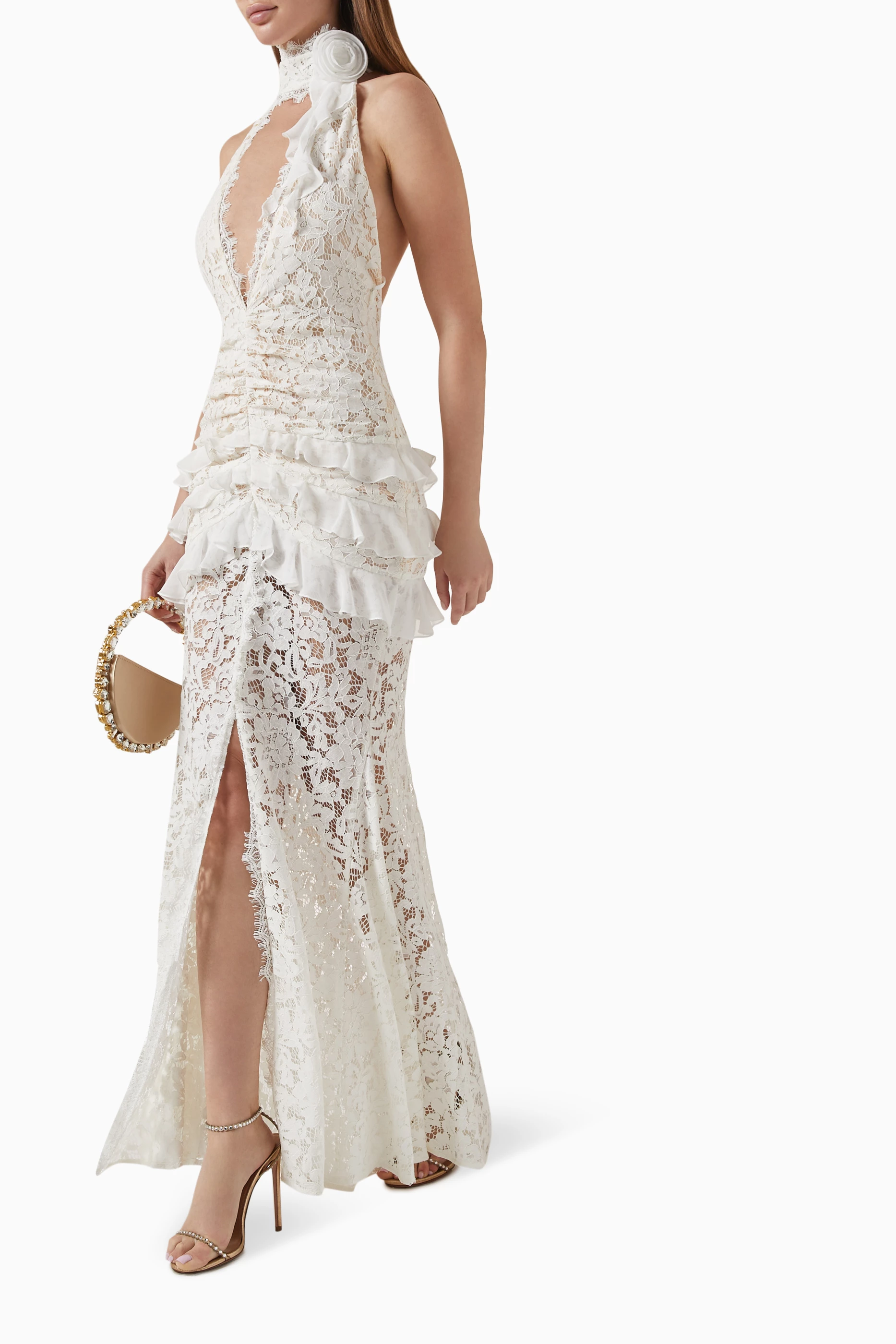 chinese dress ladies BELLEZA MAXI DRESS IN IVORY SILK SATIN AND LACE – DE LA VALI OFFICIAL main image 1