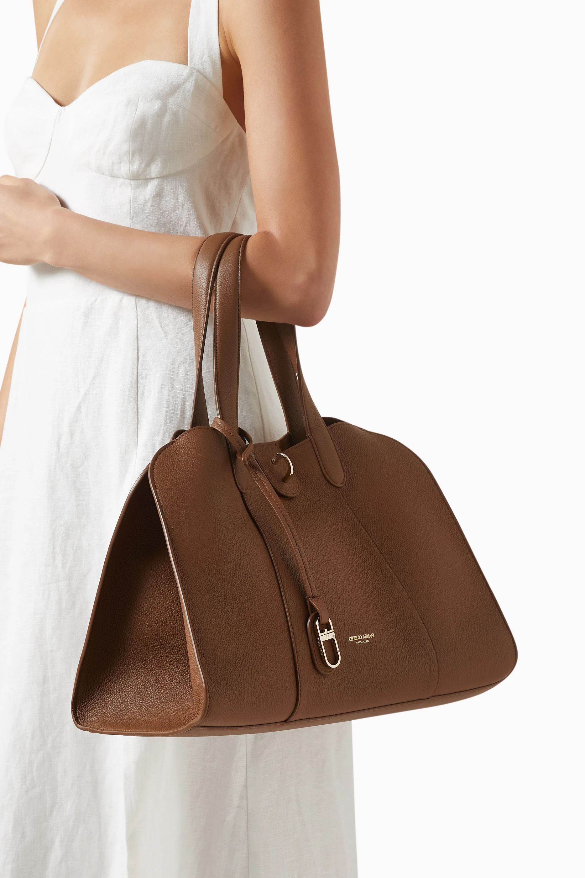 Buy Giorgio Armani Brown Large Tote Bag in Leather For Women
