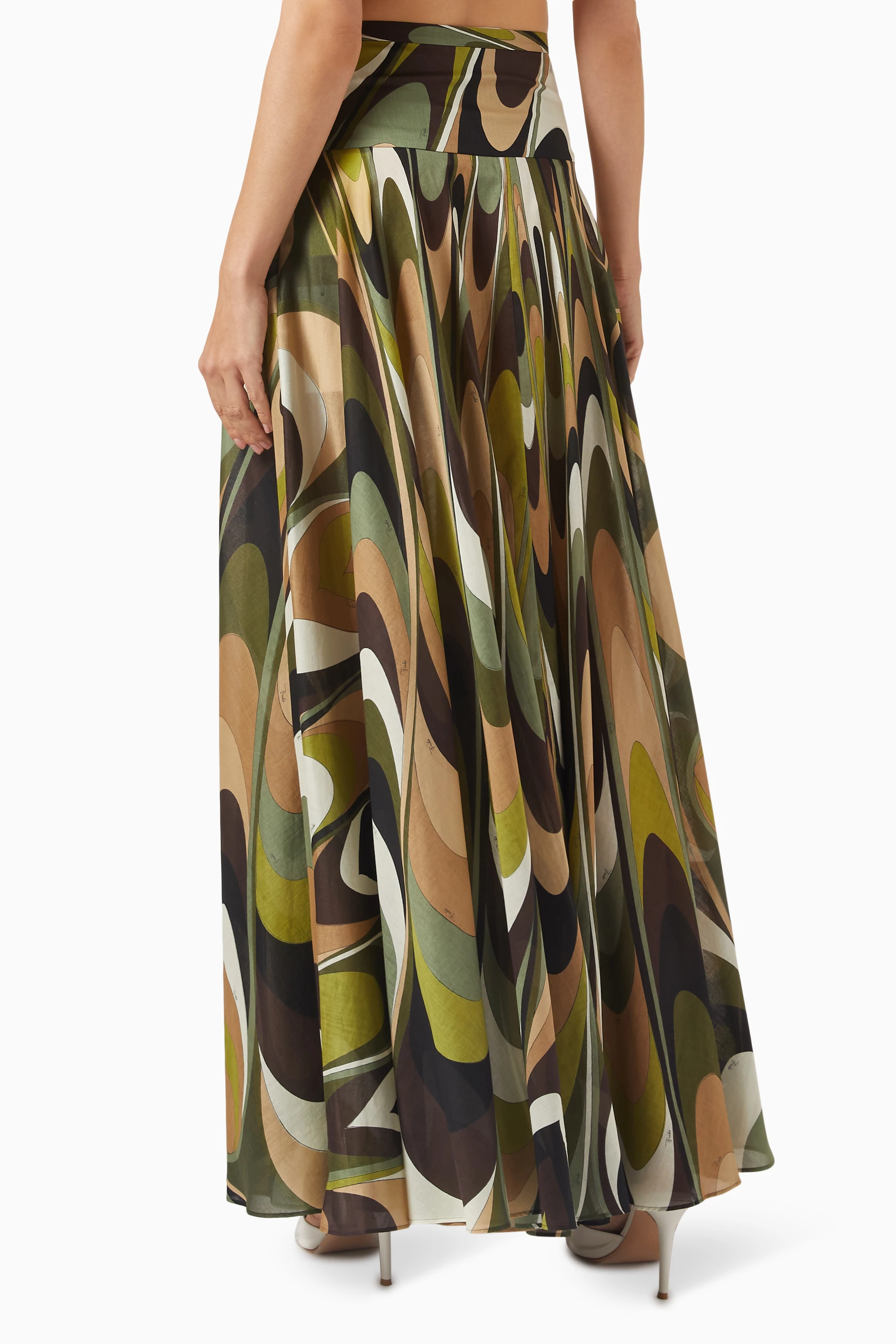 Buy Pucci Green Onde-print Maxi Skirt in Cotton For Women Online