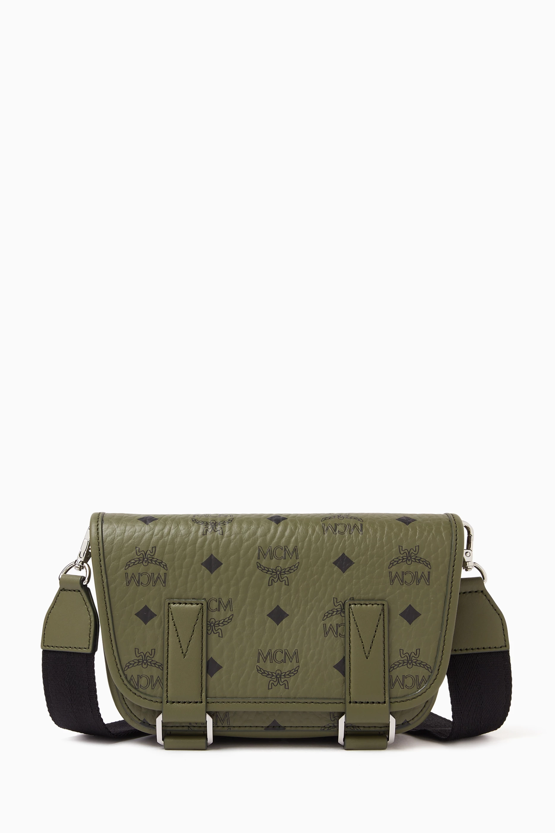 Buy MCM Green Mini Aren Messenger Bag in Visetos Canvas For Men