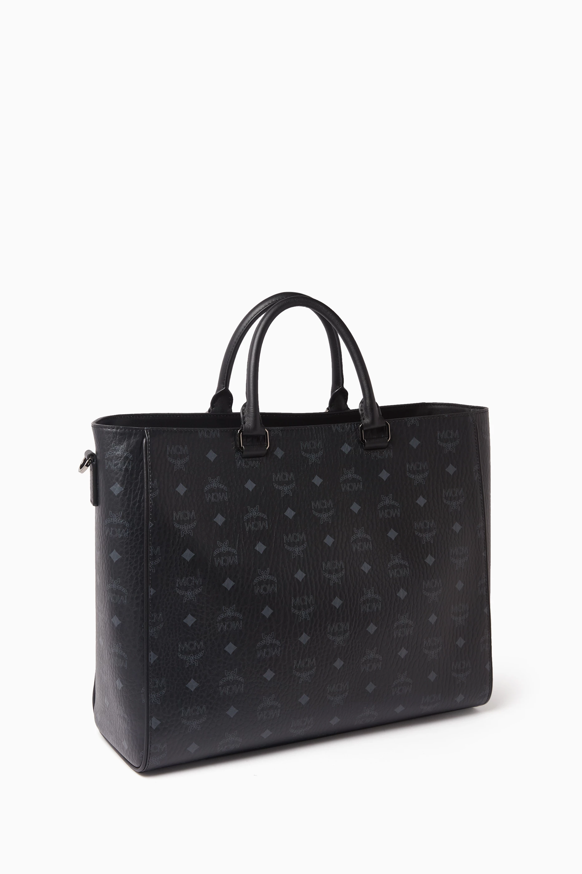 Buy MCM Black Large Diamond VI Tote Bag in Visetos Leather For