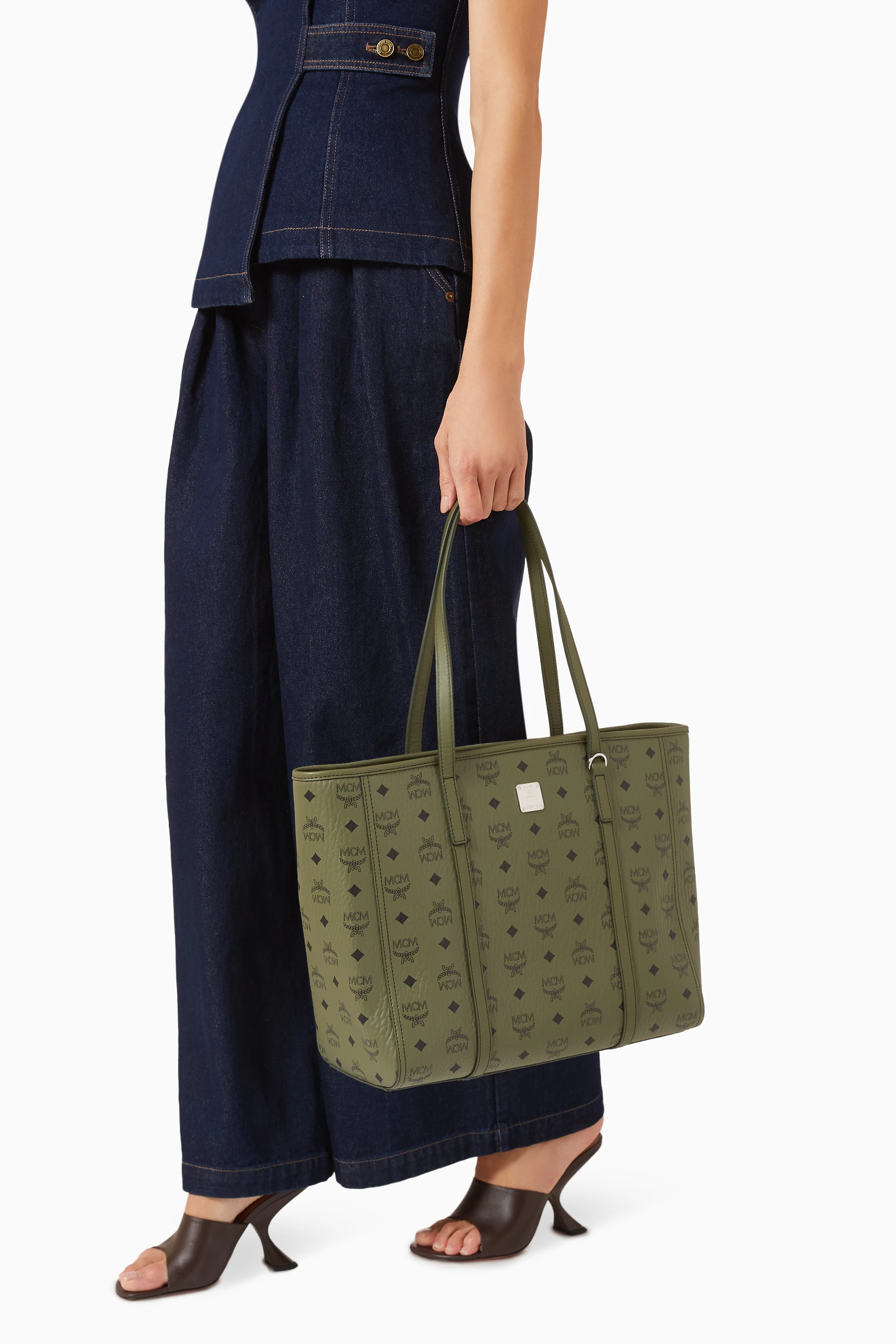 Buy MCM Green Medium Toni Shopper Bag in Visetos For Women Online