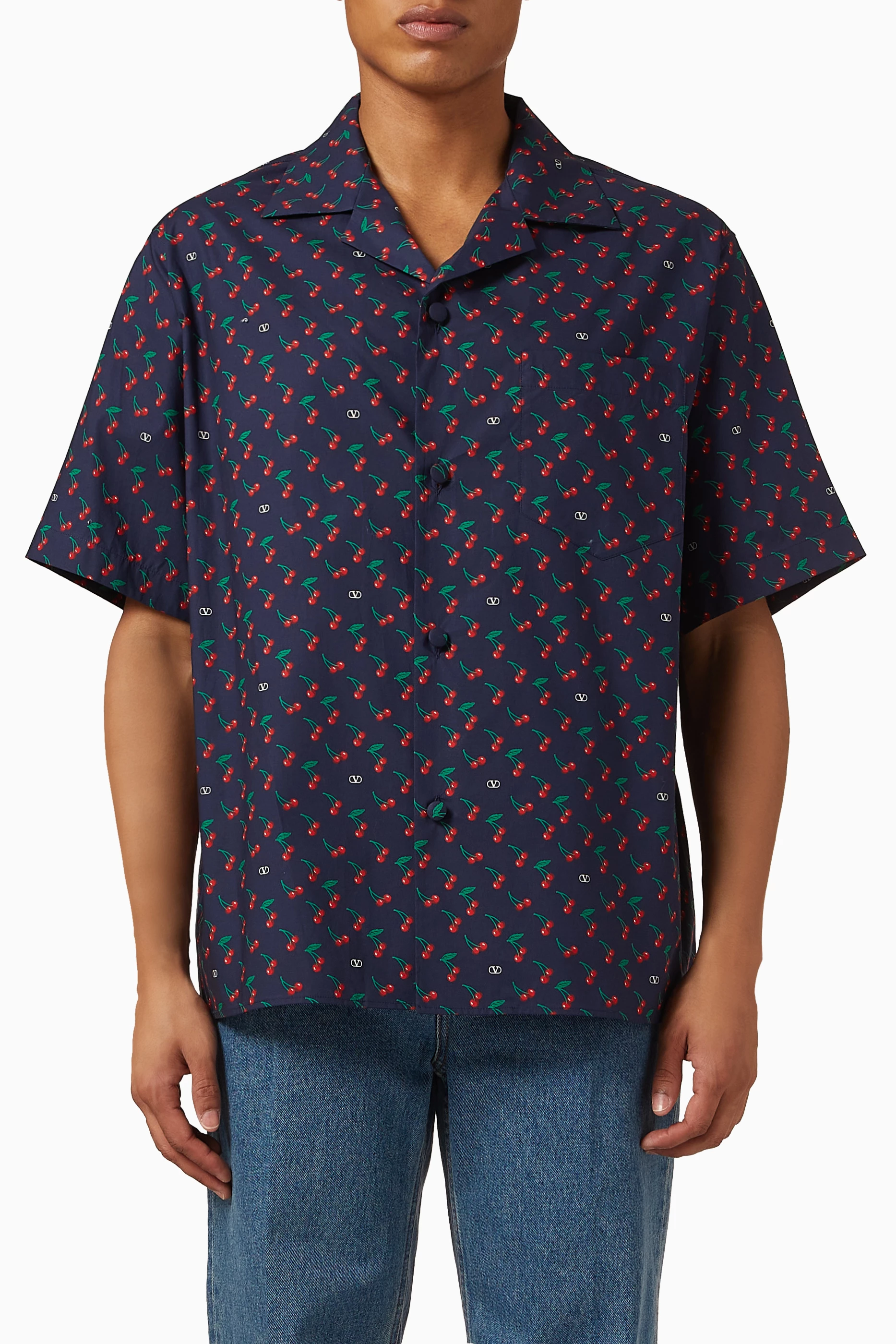 Buy Valentino Garavani Blue Cherryfic Bowling Shirt in