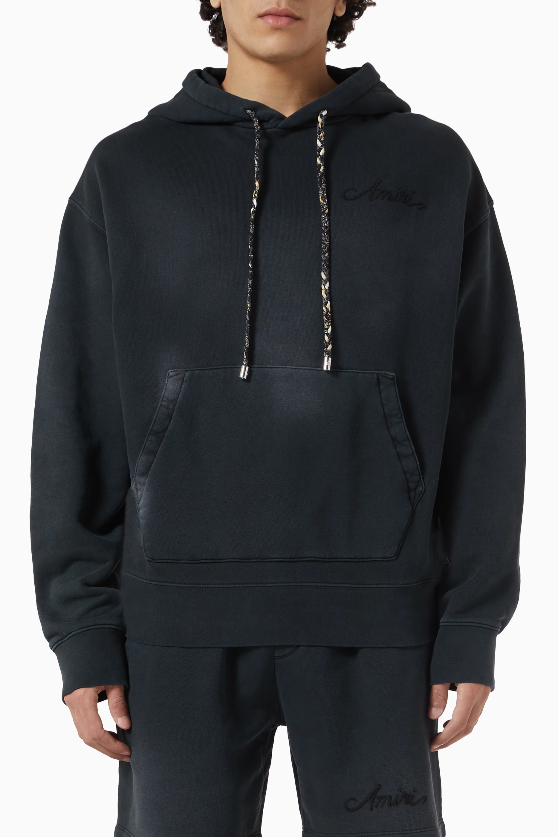 Buy Amiri Black Bleach Bandana Oversized Hoodie in Cotton For Men