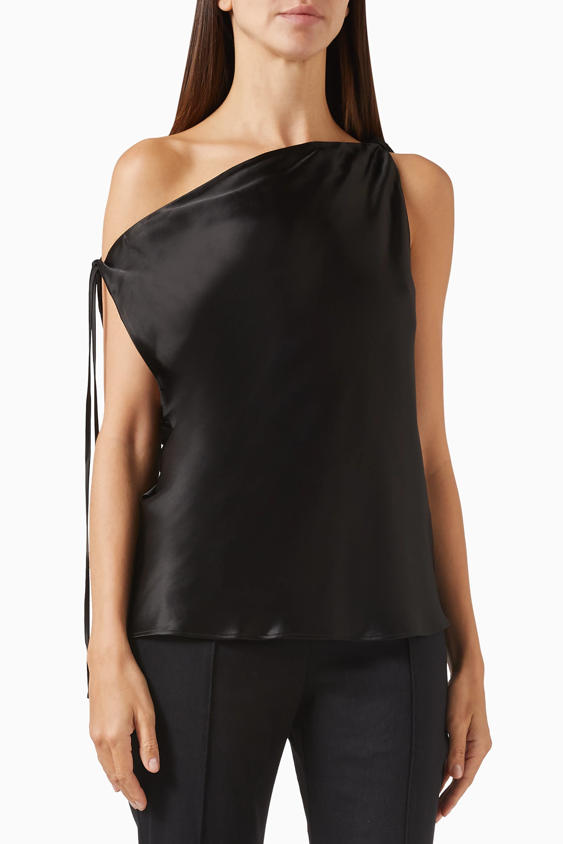 Buy Shona Joy Black Savanna Tie Top in Satin For Women Online