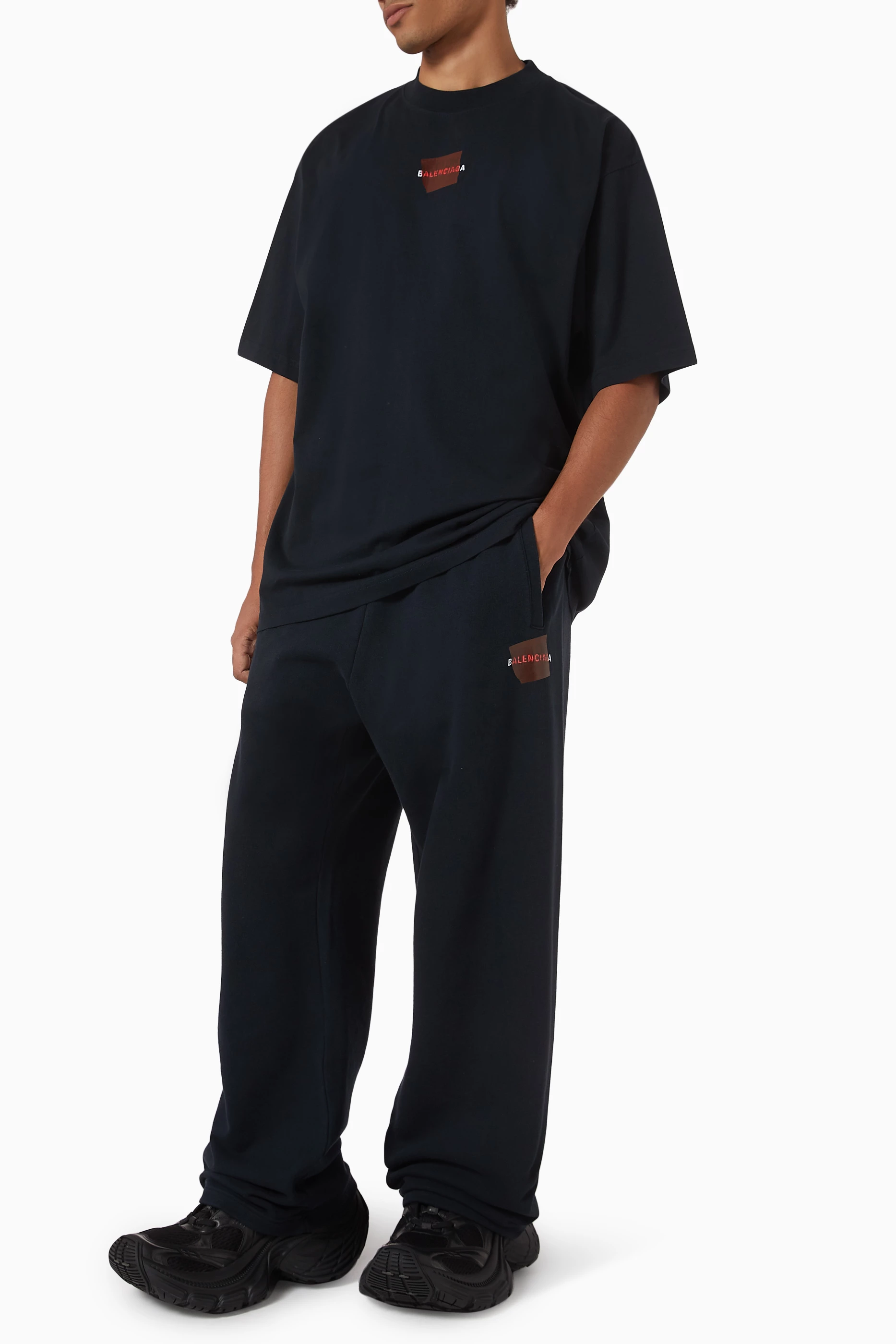Buy Balenciaga Black Taped Back Baggy Sweatpants in Dry-fleece For