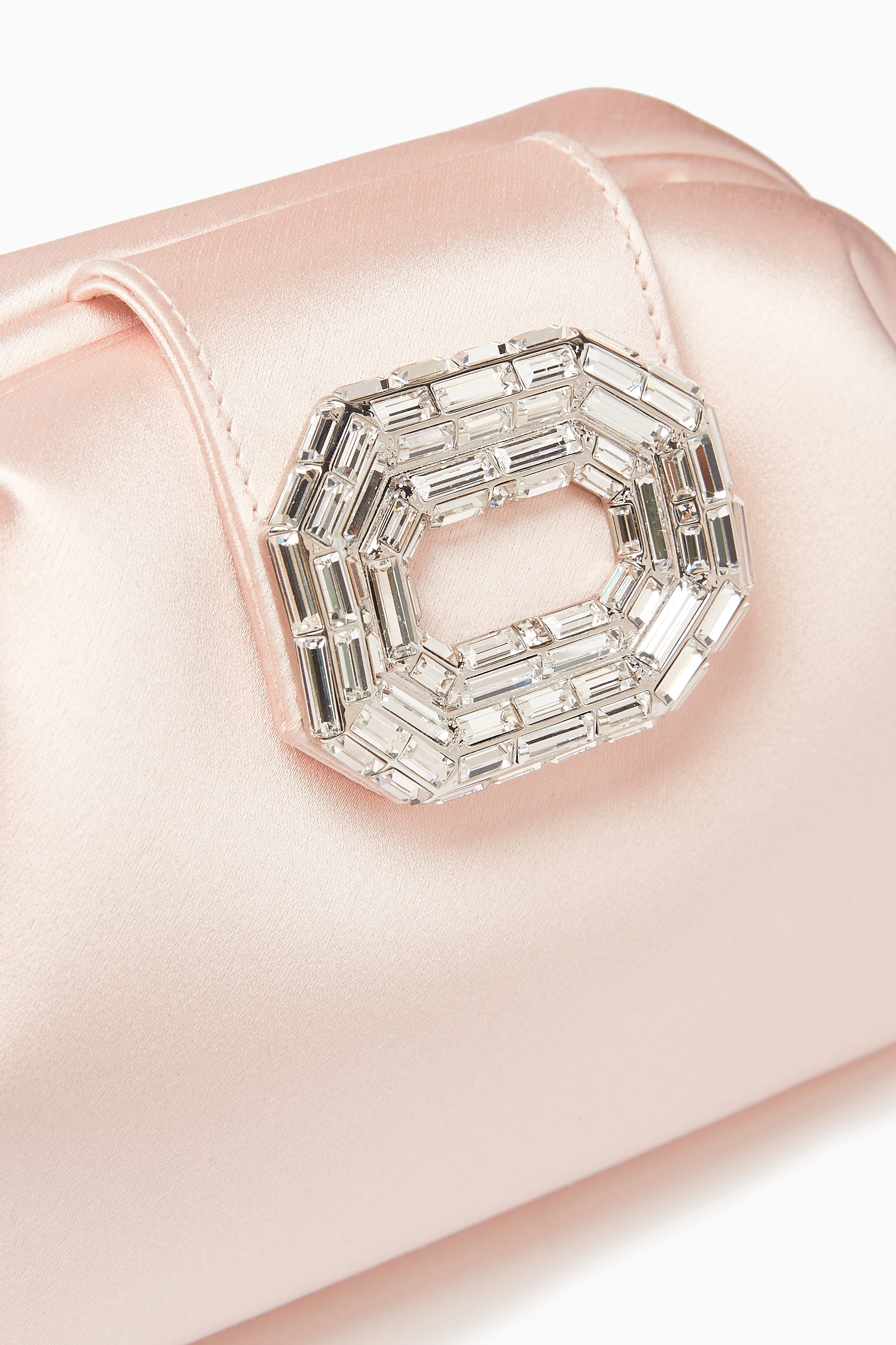 Buy Amina Muaddi Pink Camelia Clutch Bag in Satin For Women
